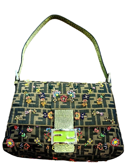 Fendi Zucca Floral Beaded Baguette Bag (Edizione Limitata Vintage, anni 2000)