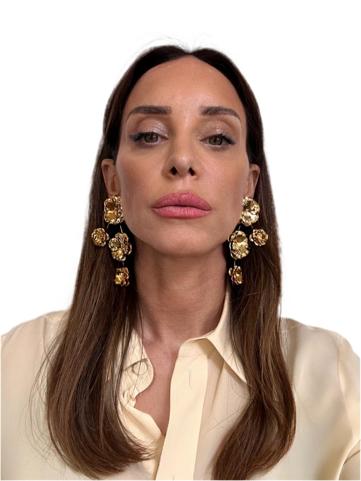 Orecchini pendenti fiori metallo dorato