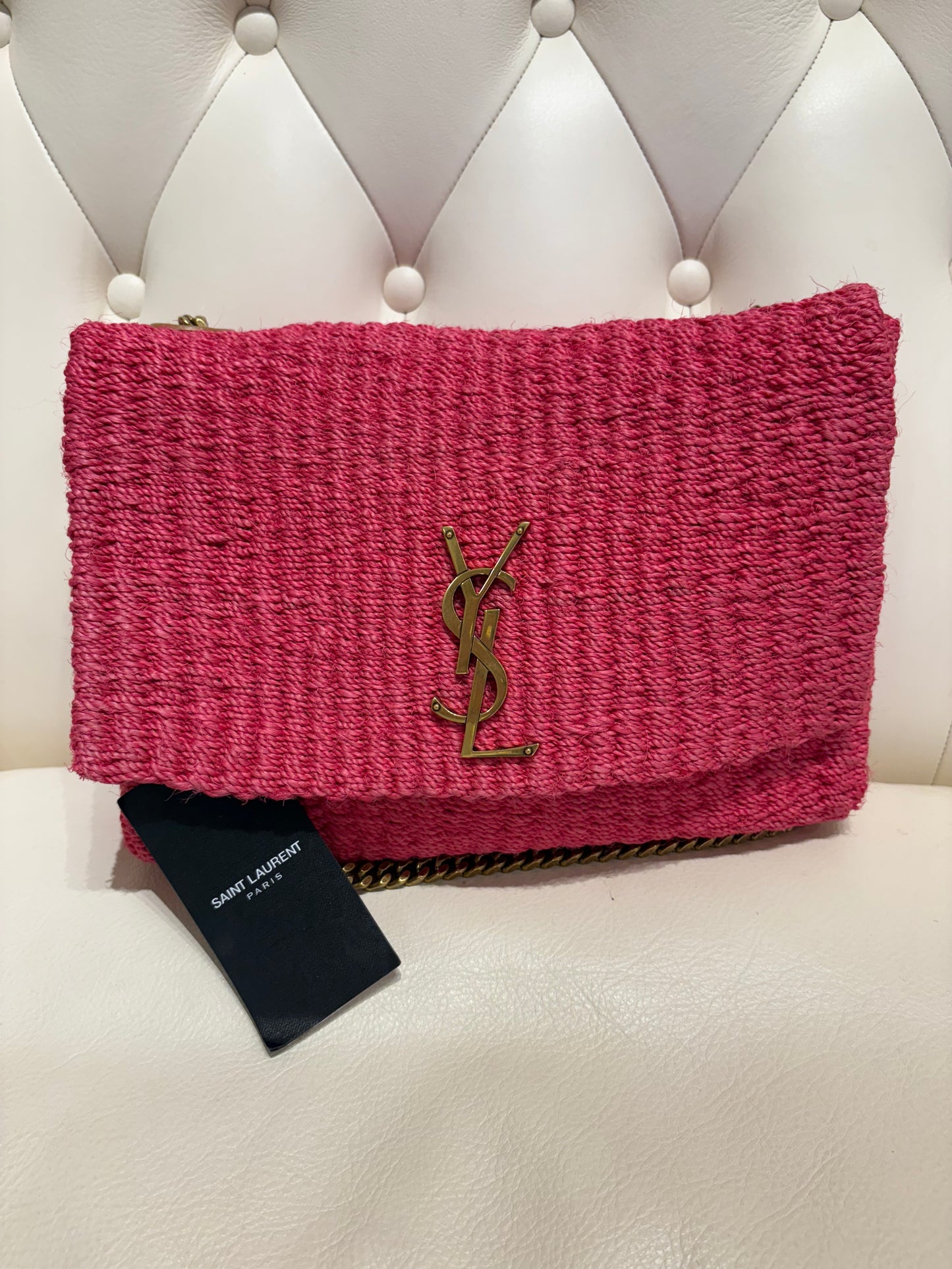Ysl Kate in rafia rosa metallo dorato