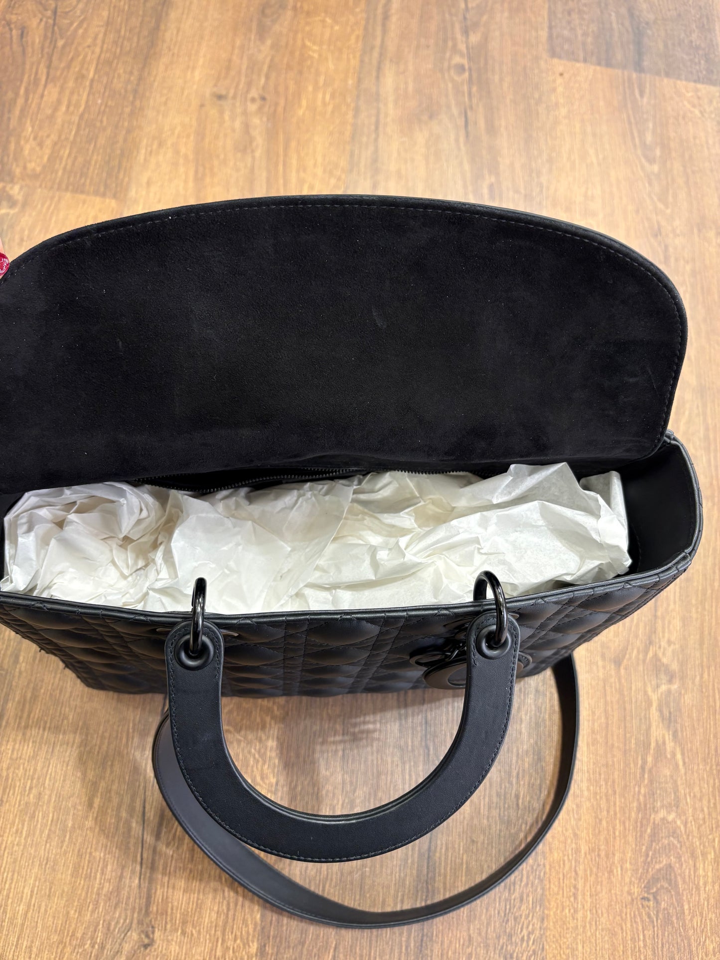 Lady Dior large in pelle ultra opaca cannage nero