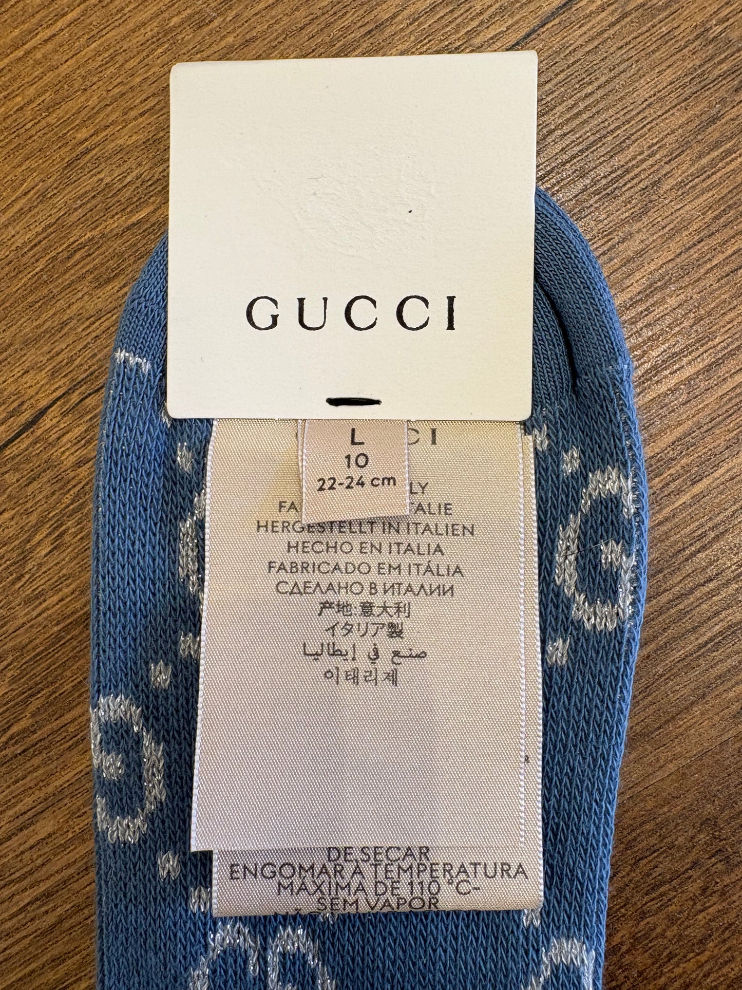 Calzini Corti Gucci in Lamé con Monogramma GG - Azzurro (tgS) Nuovo