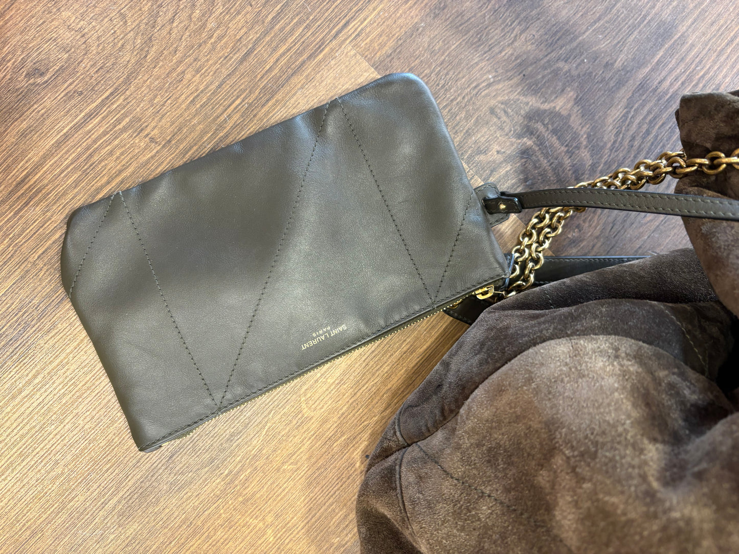 Saint  Laurent Borsa Jamie 4.3 Shopping Grande in Suede  Golden Leaf (Fango / Tortora)