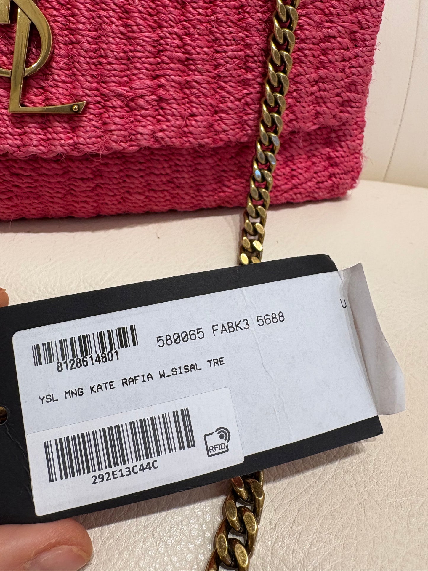 Ysl Kate in rafia rosa metallo dorato