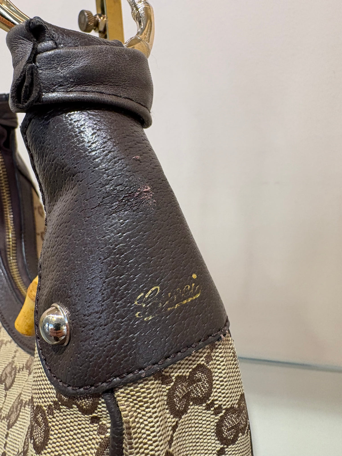 Gucci Borsa a spalla  Bamboo Ring Hobo in Tela GG Canvas e Pelle Marrone