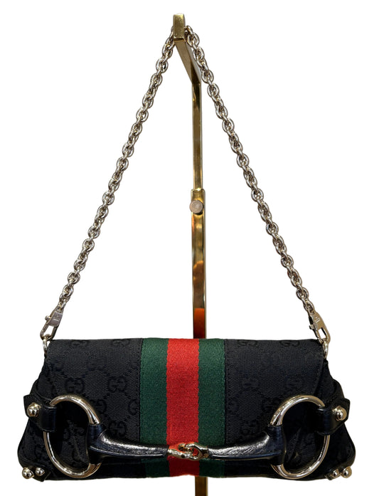 Gucci Borsa a Spalla Gucci Horsebit Chain Clutch in Tela GG Monogram e Nastro Web ( Tom Ford 2004)