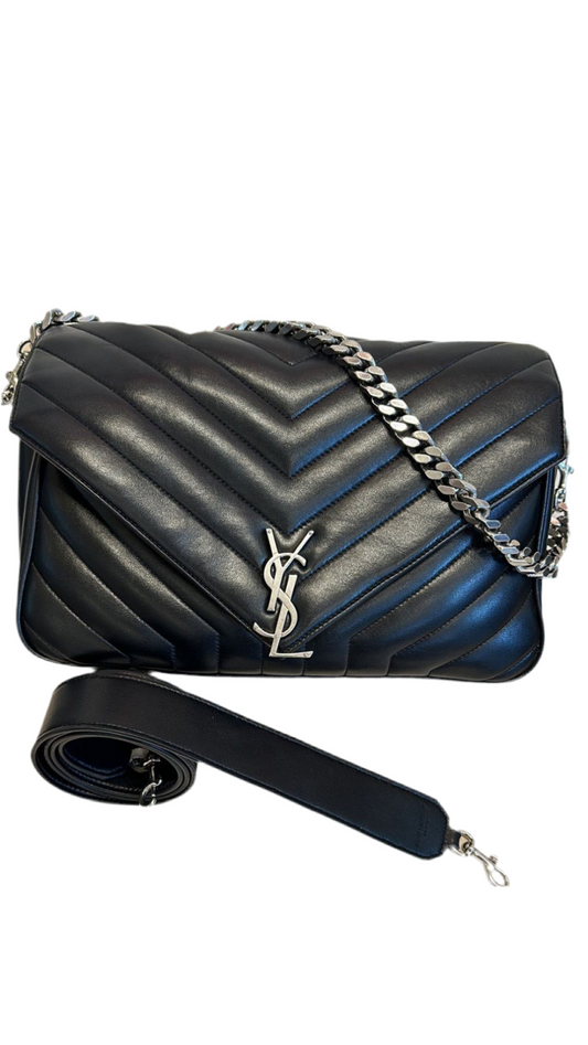 Ysl Satchel Bag Loulou media con tracolla in pelle