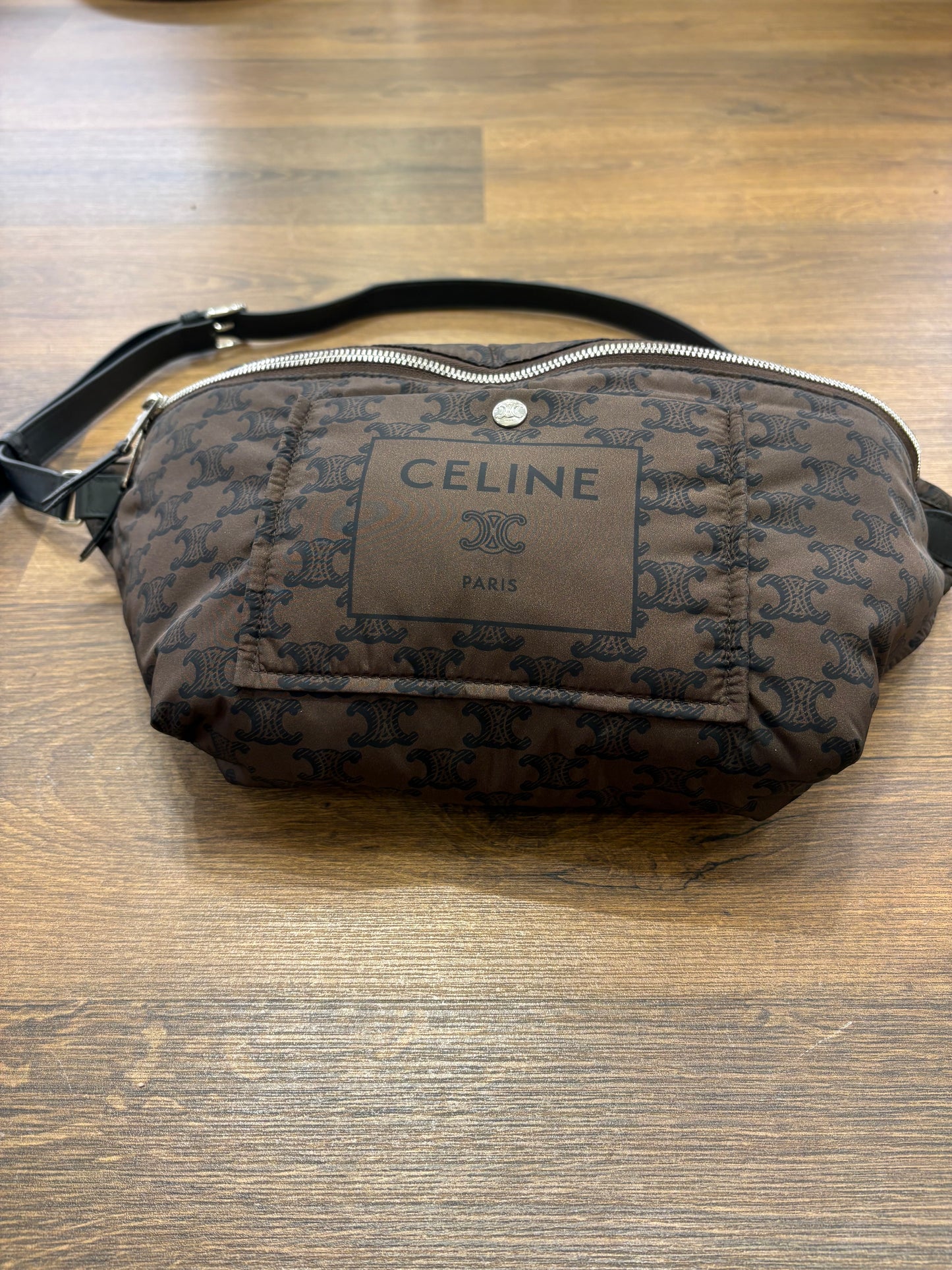 SLING BAG CELINE IMBOTTITA IN NYLON E PELLE DI VITELLO - MARRONE/NERO