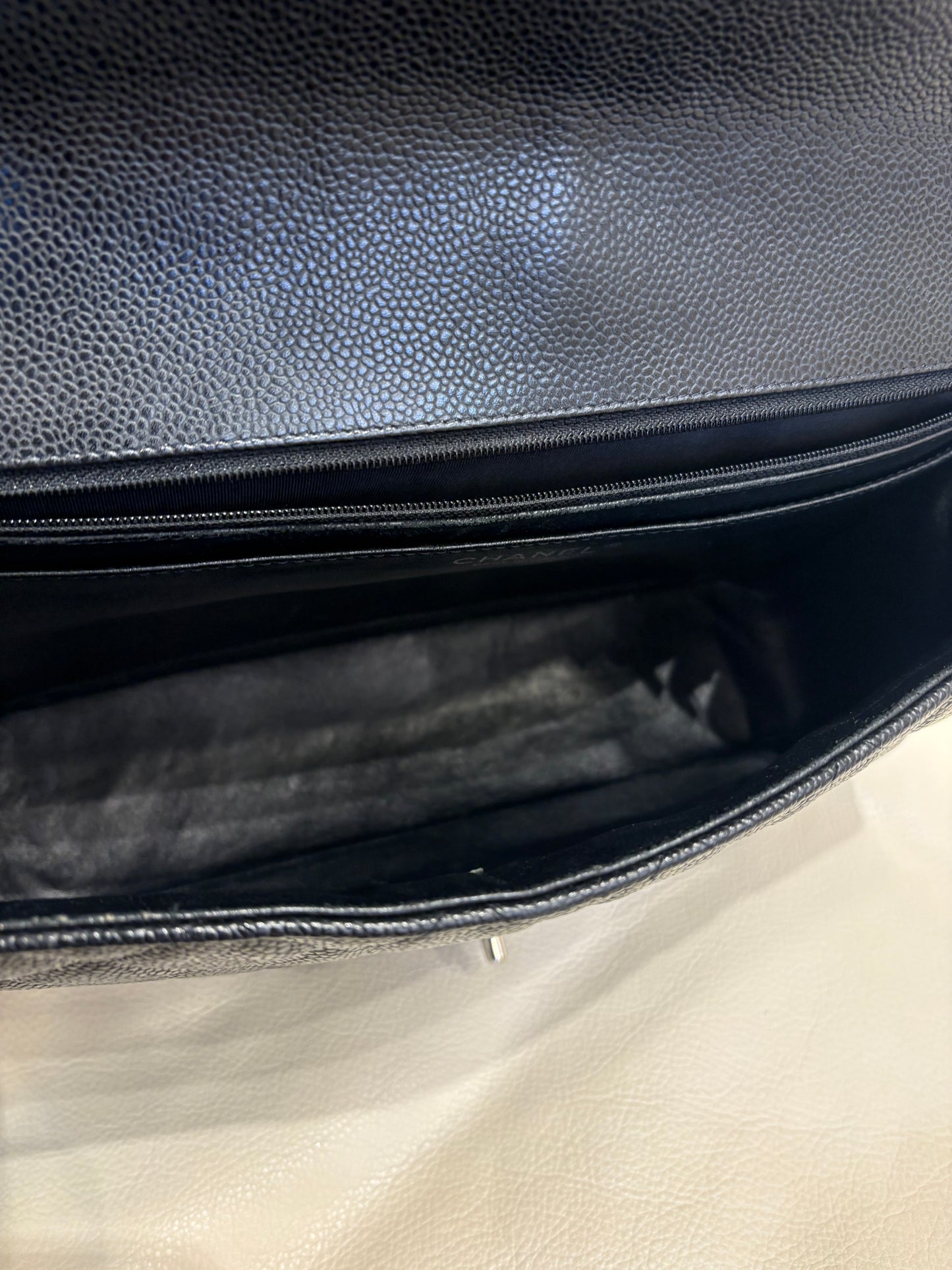 Chanel borsa maxi Jumbo cavier nero metallo silver