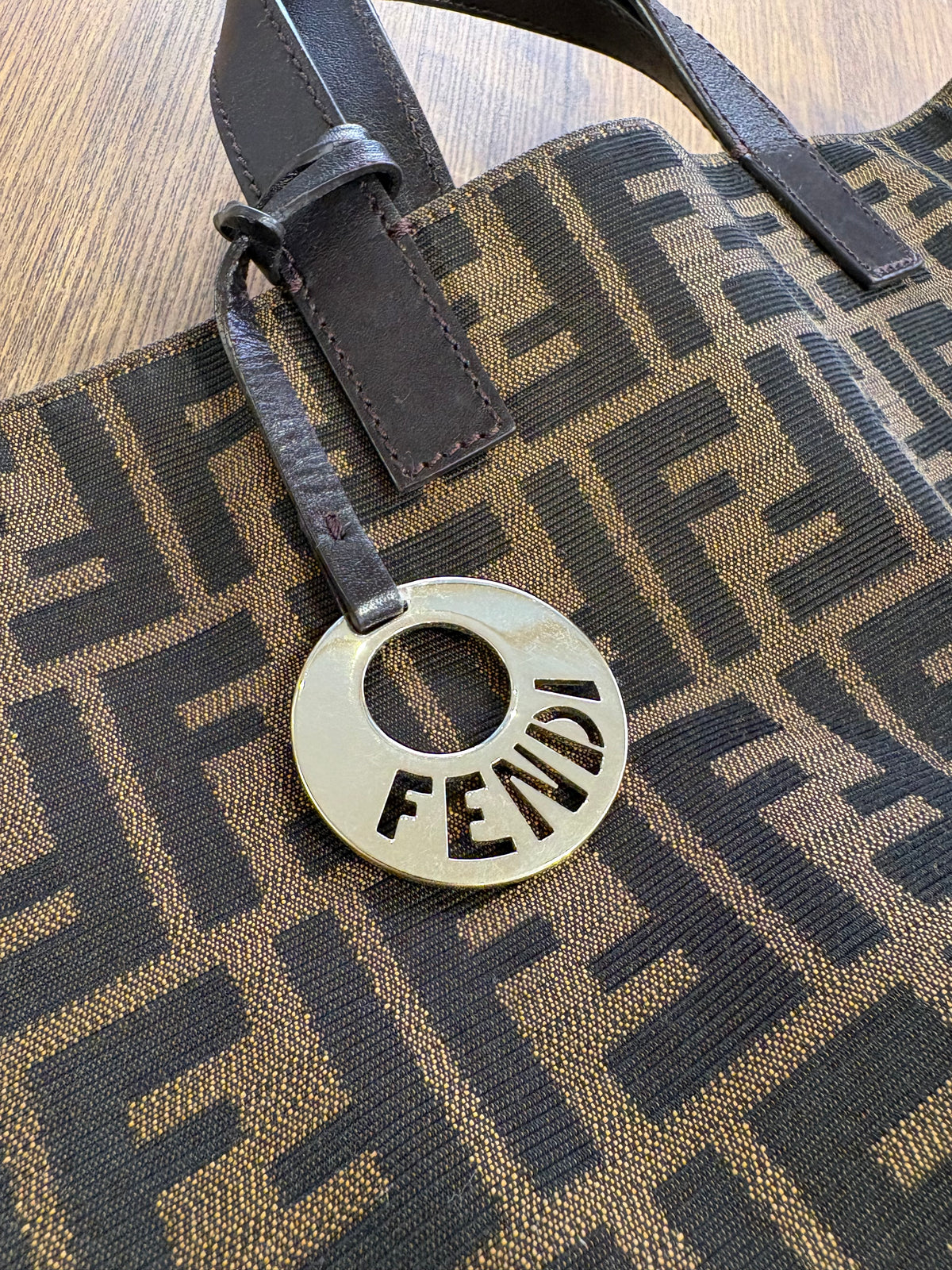 Fendi shopping bag a mano tela e pelle