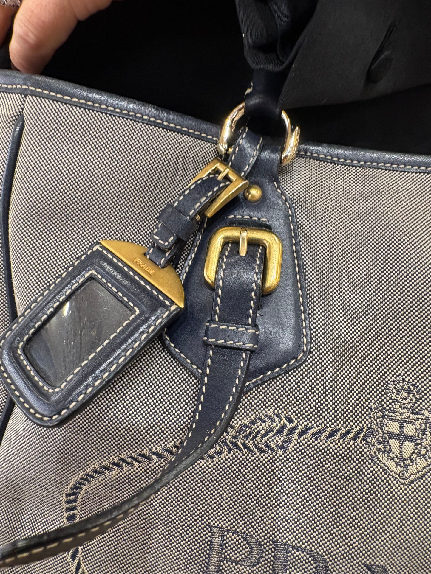 Prada borsa centenario in tela e pelle blu