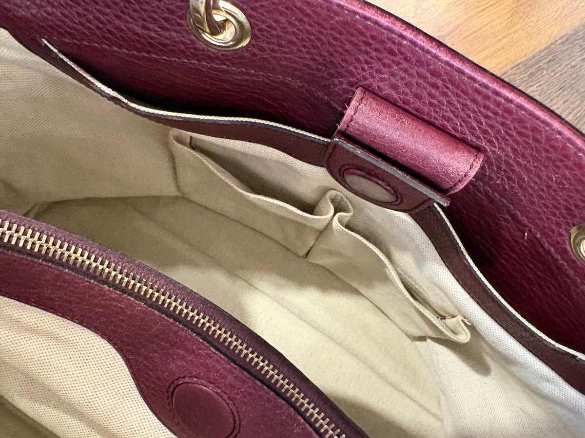 Borsa Gucci Bamboo Shopper Tote Large in Pelle Martellata Burgundy