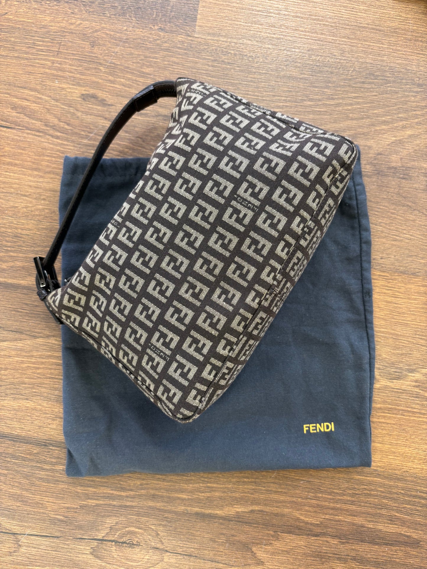 Fendi Zucchino Canvas Pochette vintage manico in pelle