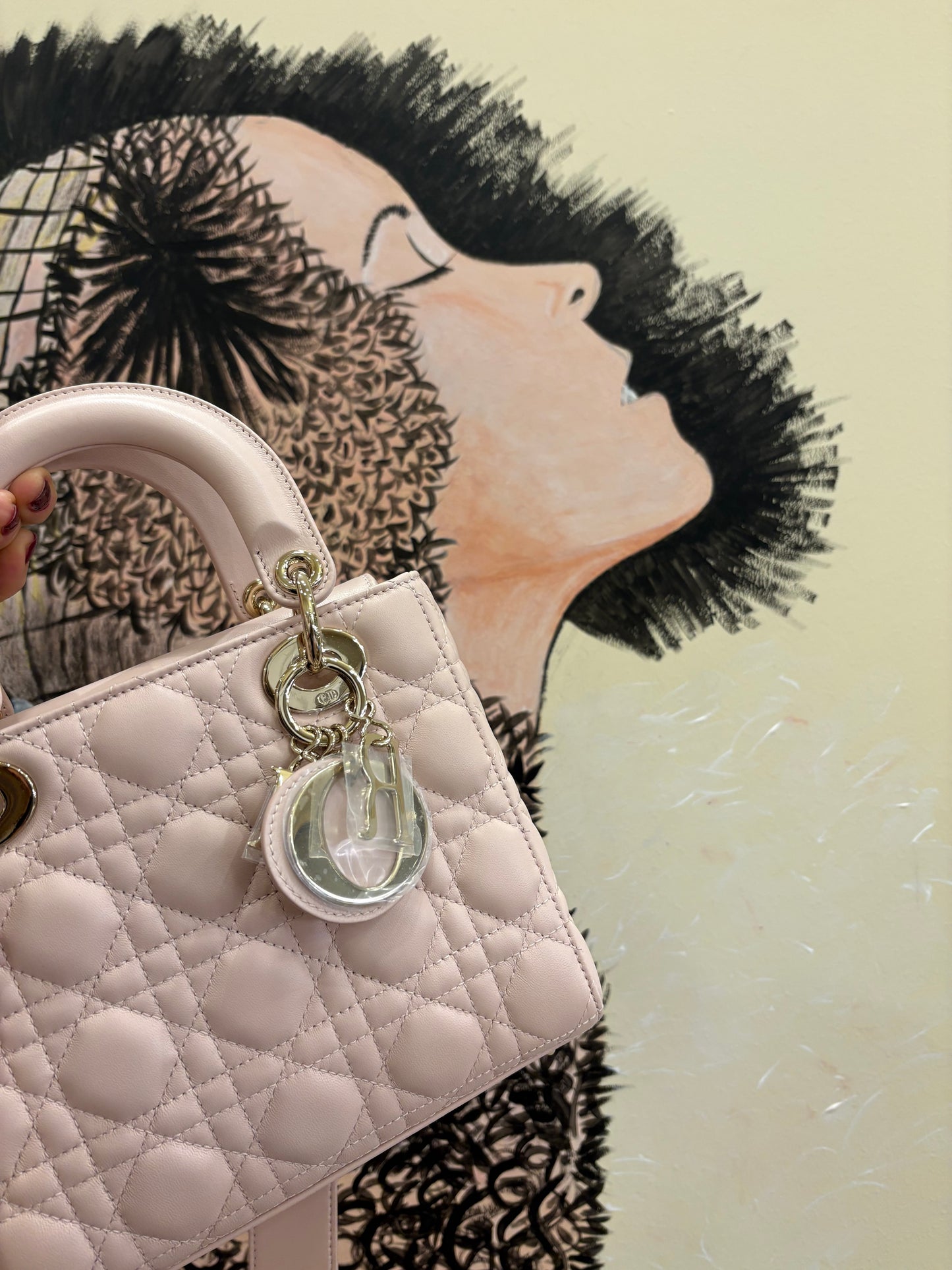 Dior Lady small in pelle cannage rosa hw gold