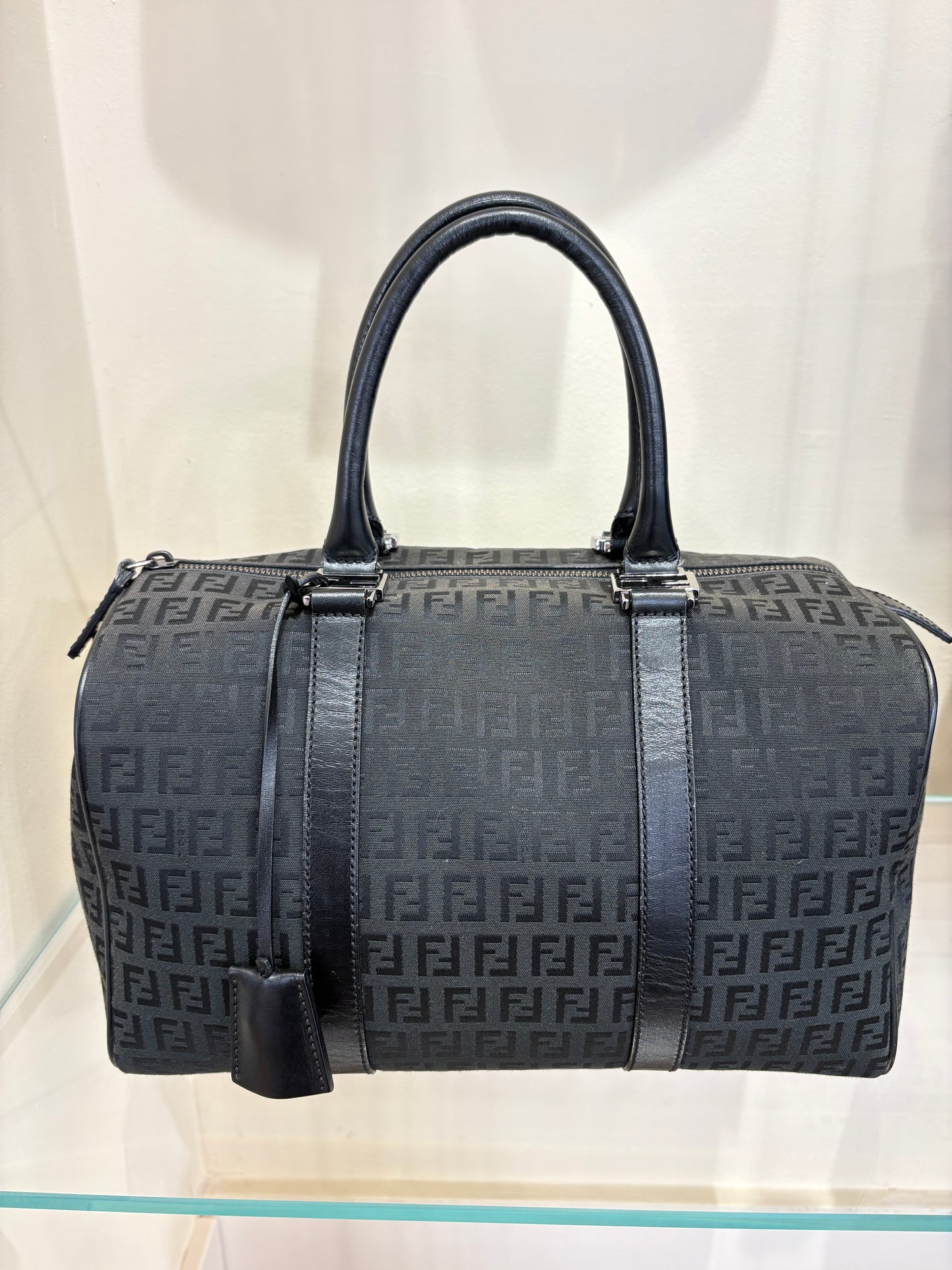 Fendi Boston bauletto vintage tessuto e pelle nero
