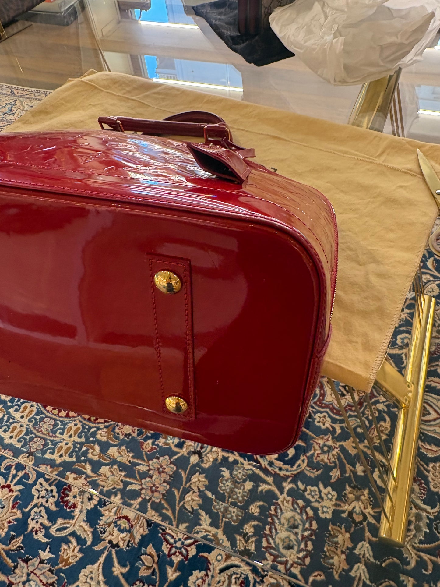Louis Vuitton Borsa Alma GM in Pelle Monogram Vernis Rosso Fuoco