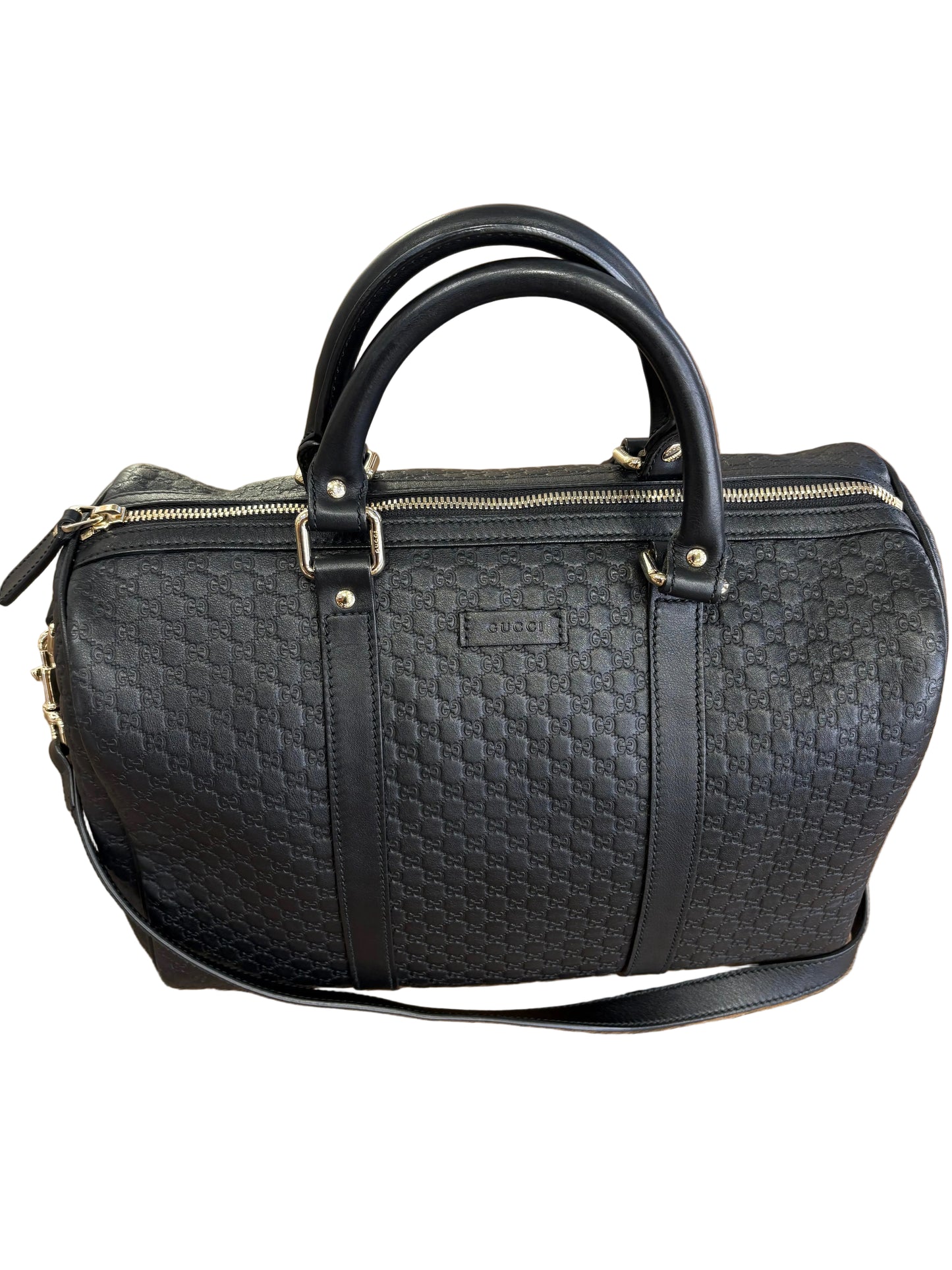 Gucci Borsa Bauletto Boston Bag in Pelle Microguccissima Nera con tracolla