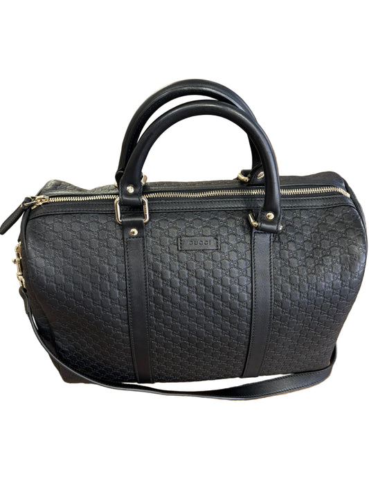 Gucci Borsa Bauletto Boston Bag in Pelle Microguccissima Nera con tracolla