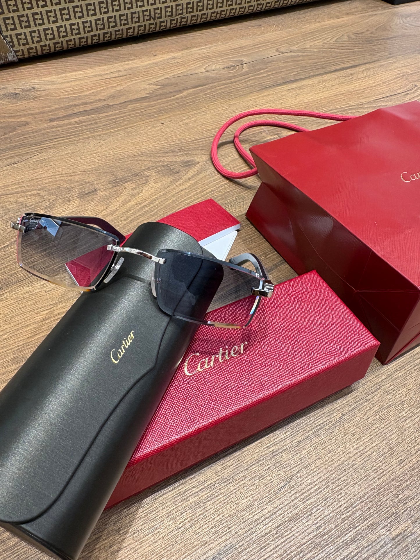 Occhiali da Sole Cartier Décor C - Modello CT0582S Rimless con Aste in Legno Pregiato.Nuovi