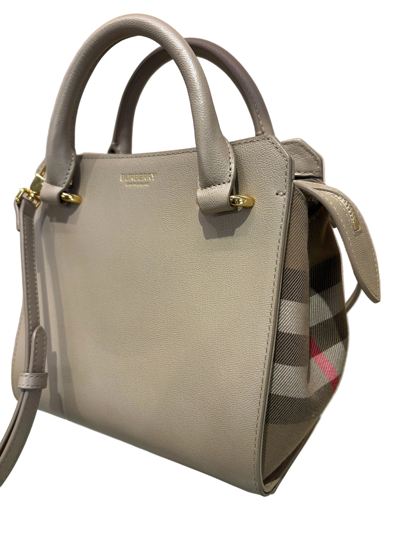 Burberry Borsa a Mano  Mini Banwell Tote in Pelle Martellata Beige -Tortora
