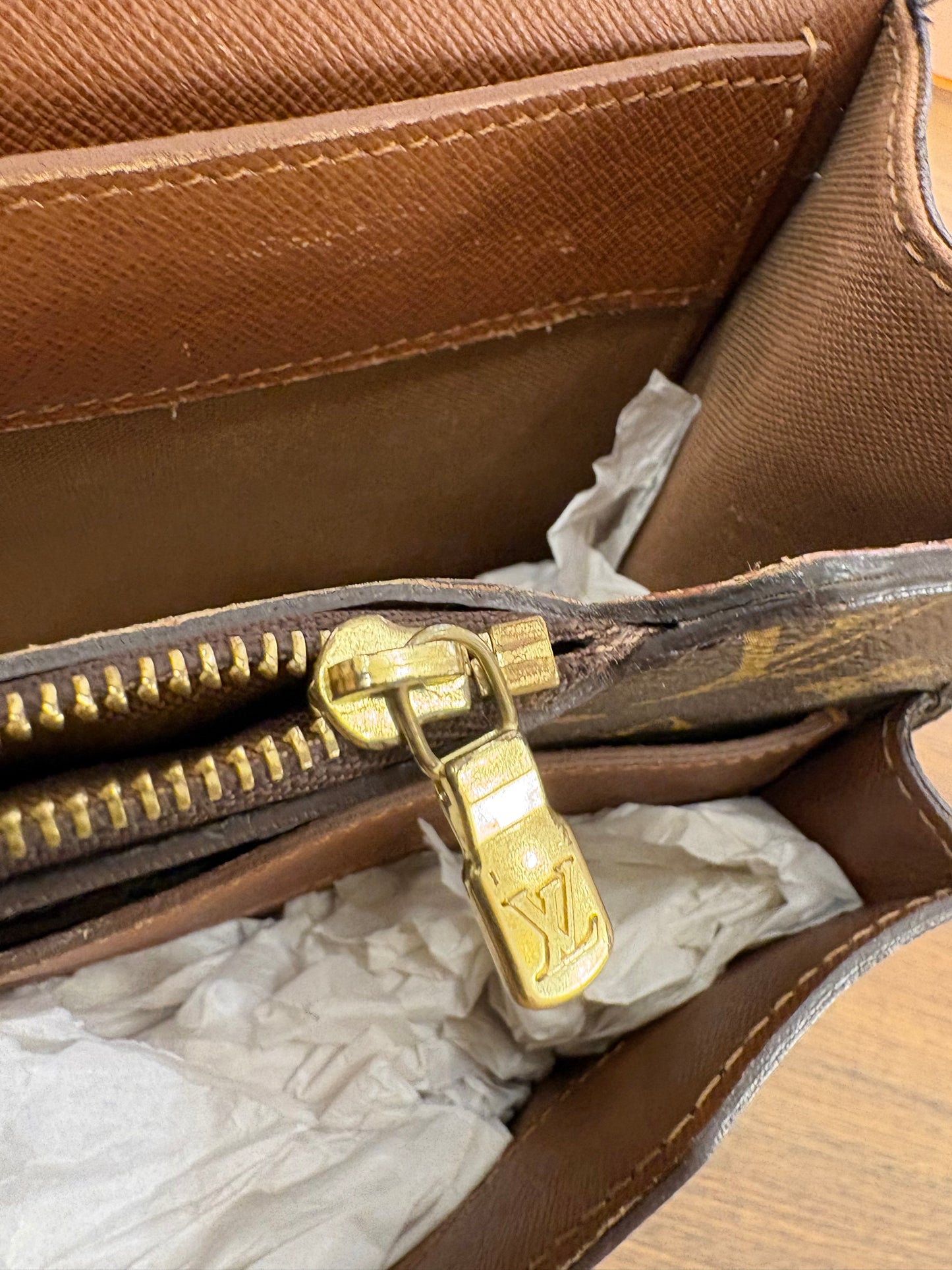 Louis Vuitton cartella Laguito vintage in tela Monogram con manico e finiture in pelle naturale