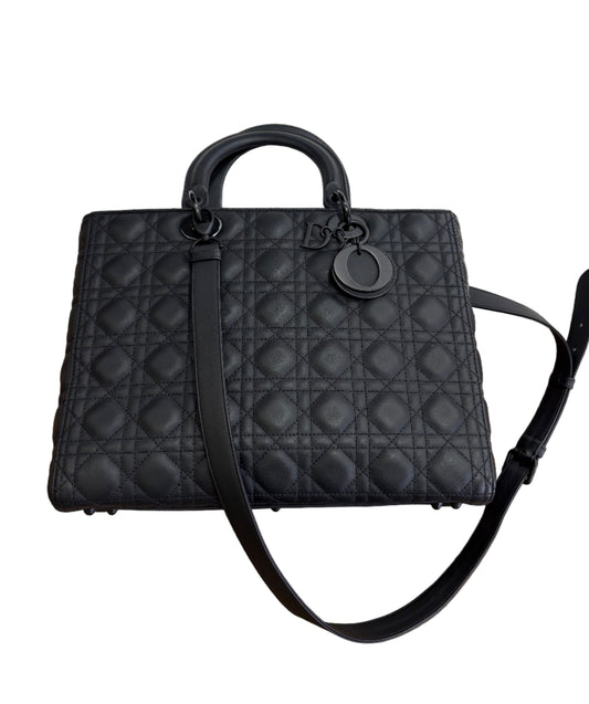 Lady Dior large in pelle ultra opaca cannage nero