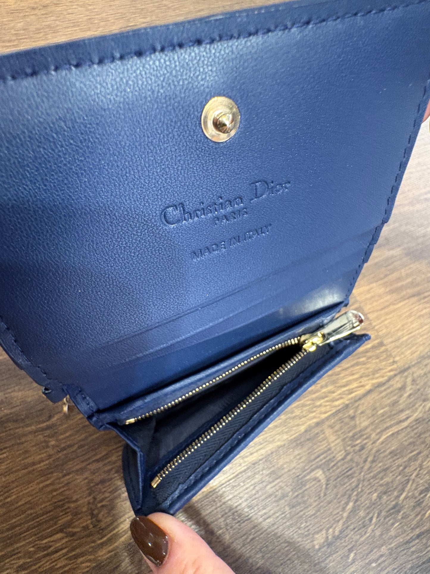 Dior portafoglio mini Gardenia  Lady in pelle di agnello cannage azzurro nuovo