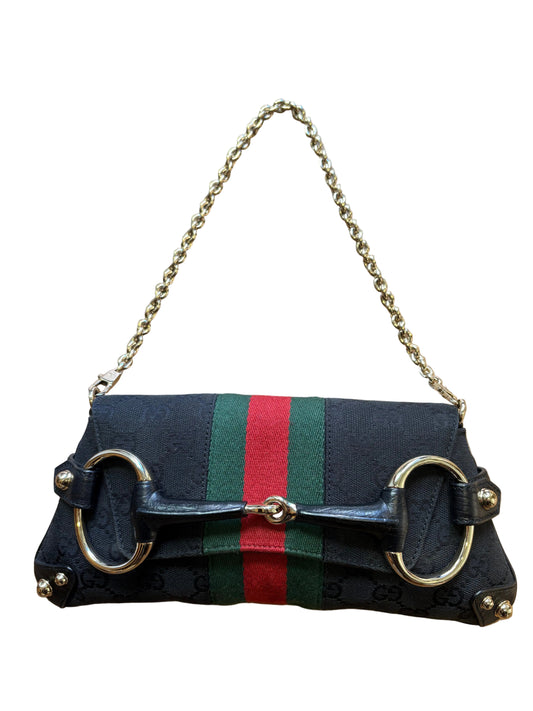 Gucci Horsebit Chain Borsa a spalla Gucci  in canvas GG e nastro Web