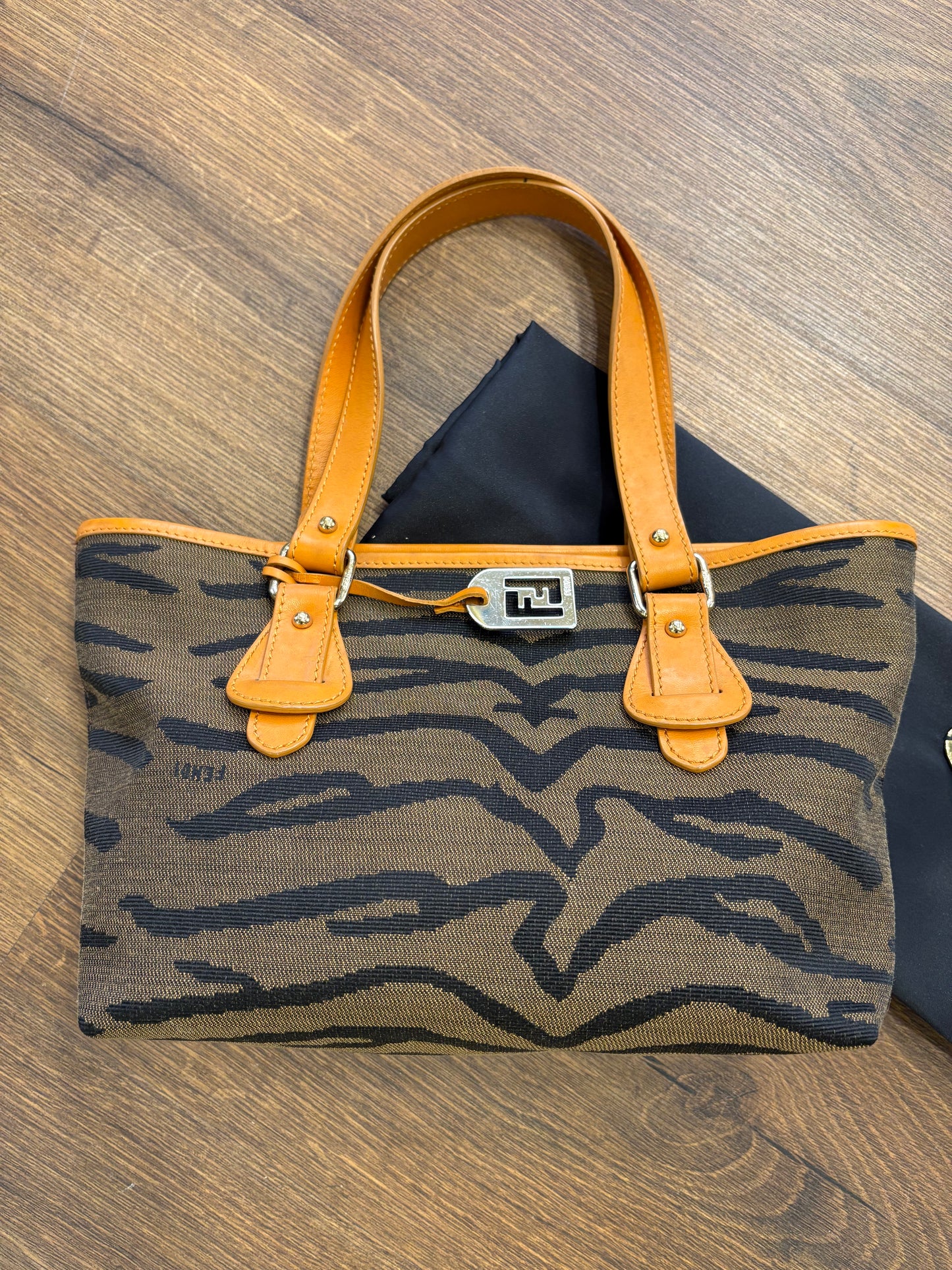 Fendi piccola borsa a mano tela e pelle