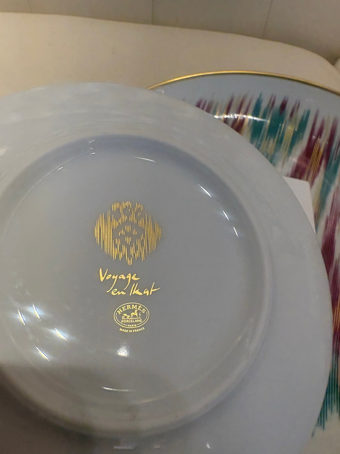 Hermès Vojage En Ikat set piatti porcellana e oro (24 pezzi) nuovo