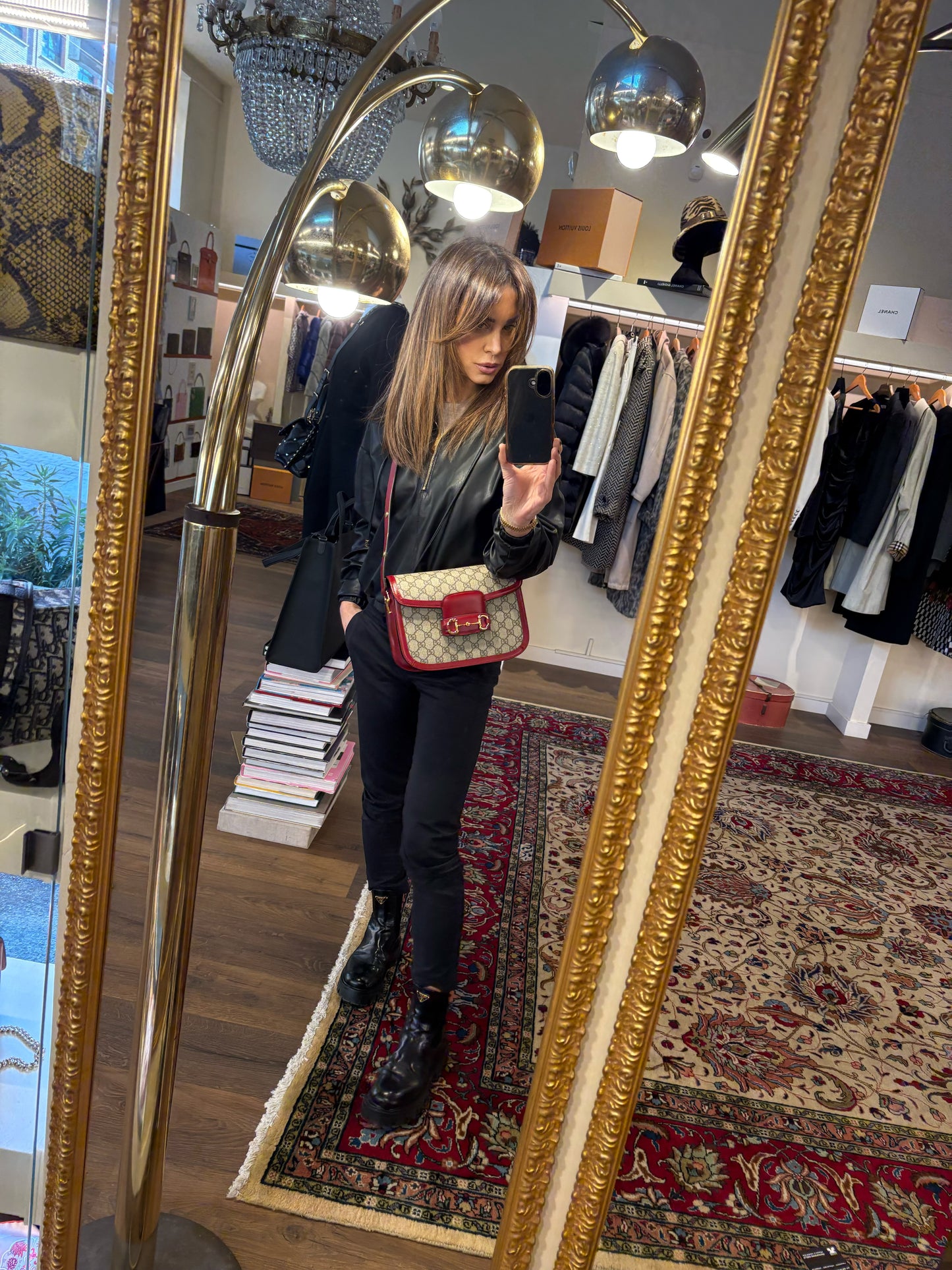 Gucci borsa Horsebit profili in pelle rossa . Nuova