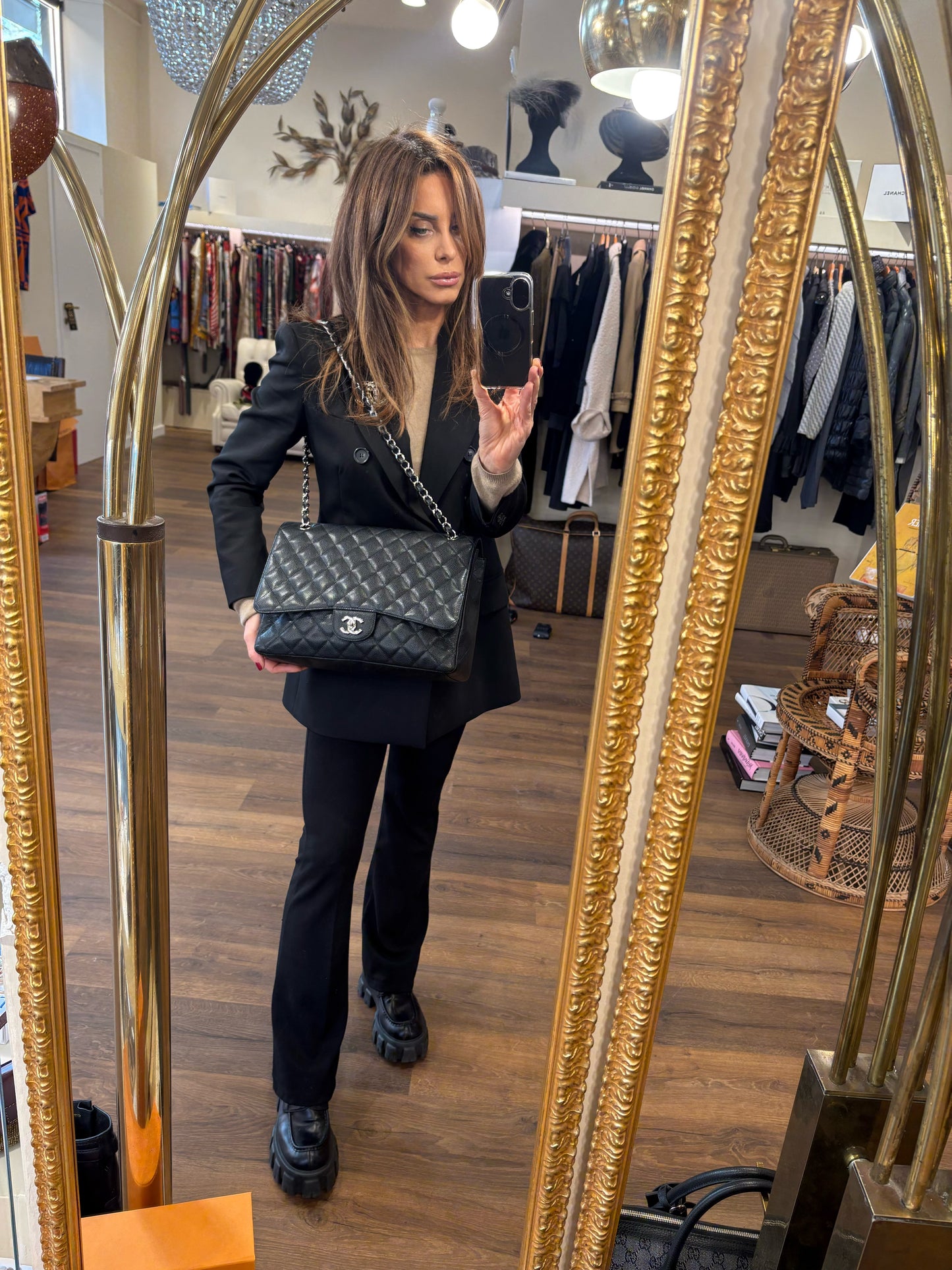 Chanel borsa maxi Jumbo cavier nero metallo silver