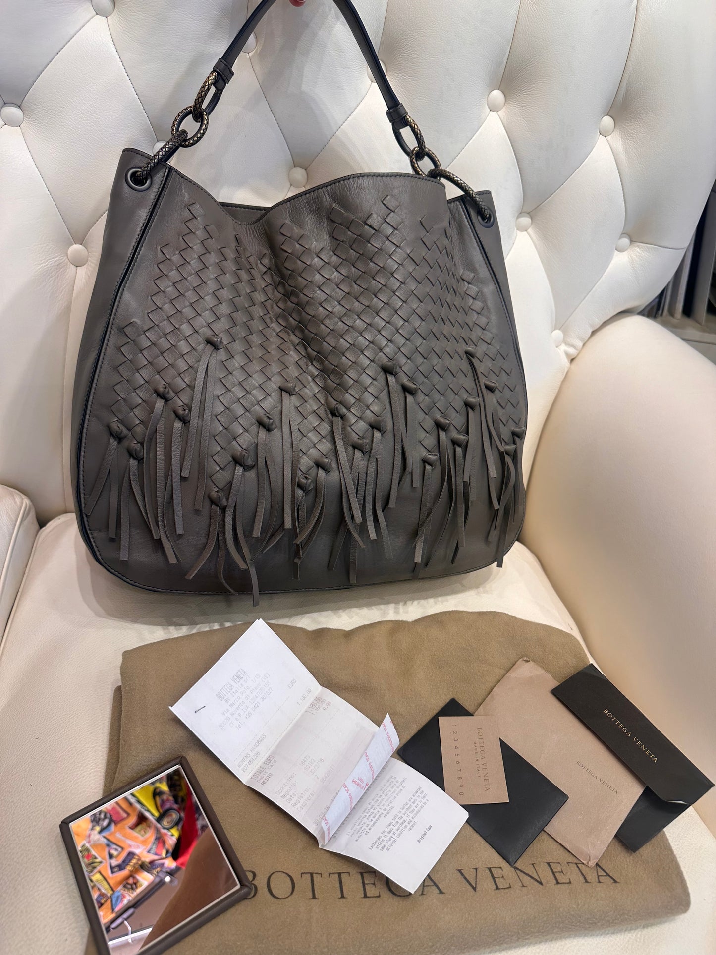 Bottega Veneta borsa Charleston in pelle intrecciata tortora