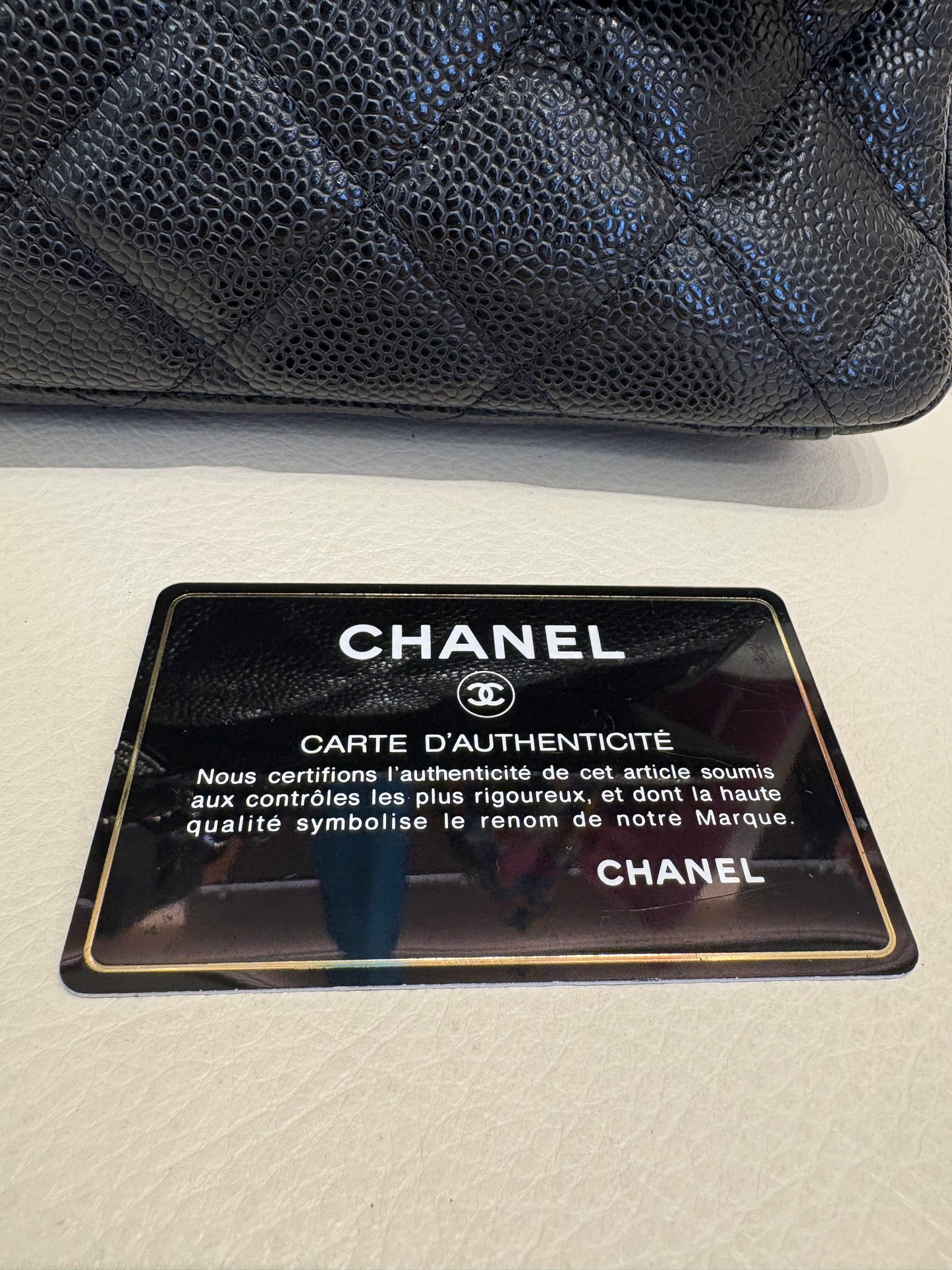 Chanel borsa maxi Jumbo cavier nero metallo silver