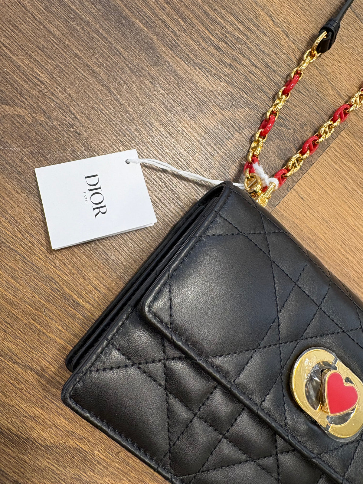 Christian Dior Miss Caro Mini Capsule Dioramour in Pelle di Agnello Macrocannage Nera Nuova con Cartellino