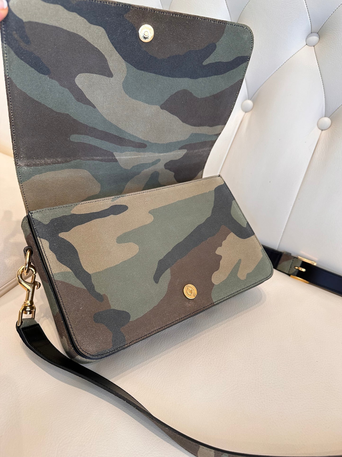 Ysl borsa Universite’ in camoscio camouflage