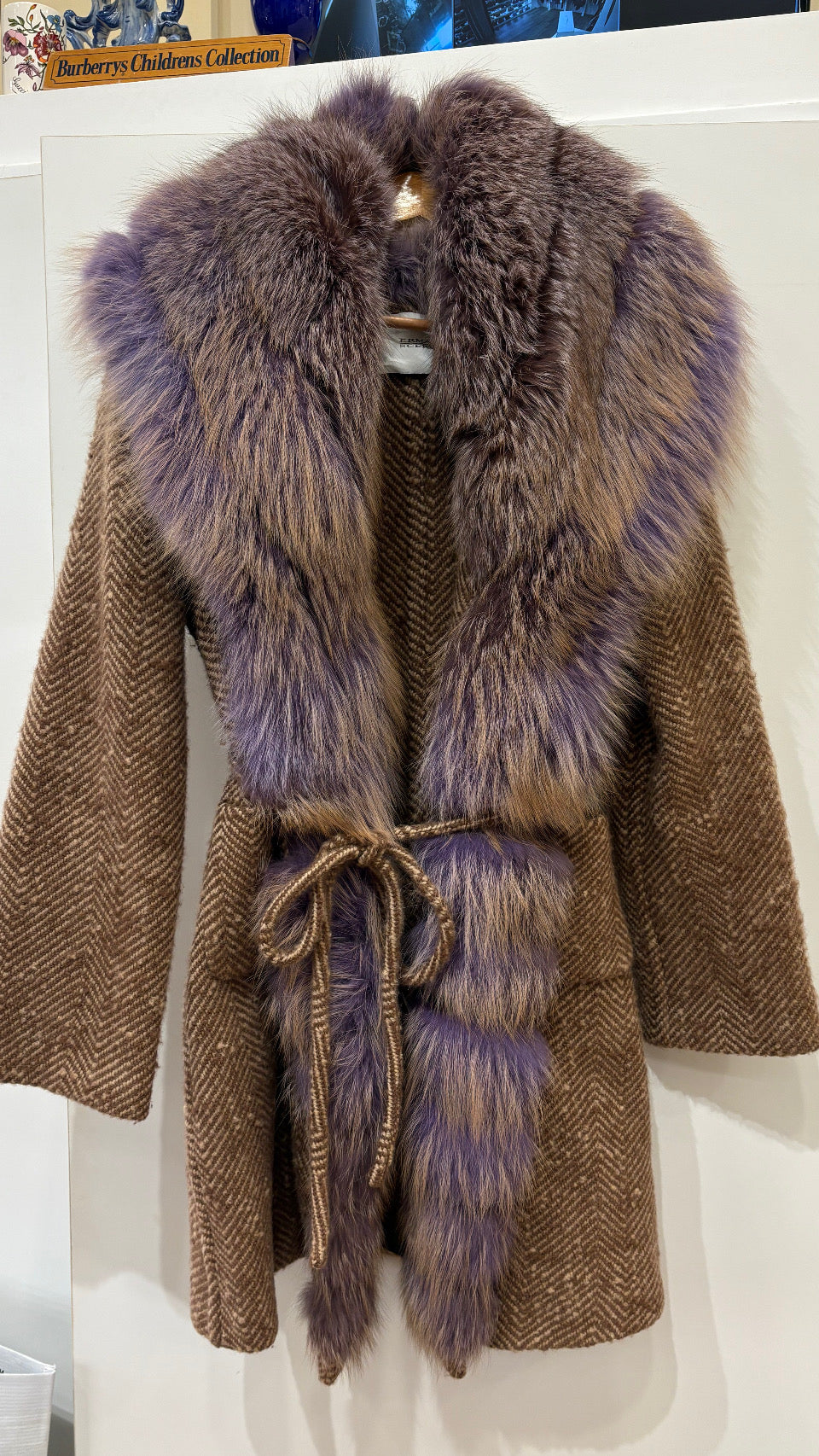 Ermanno Scervino cappotto spinato e volpe viola mélange