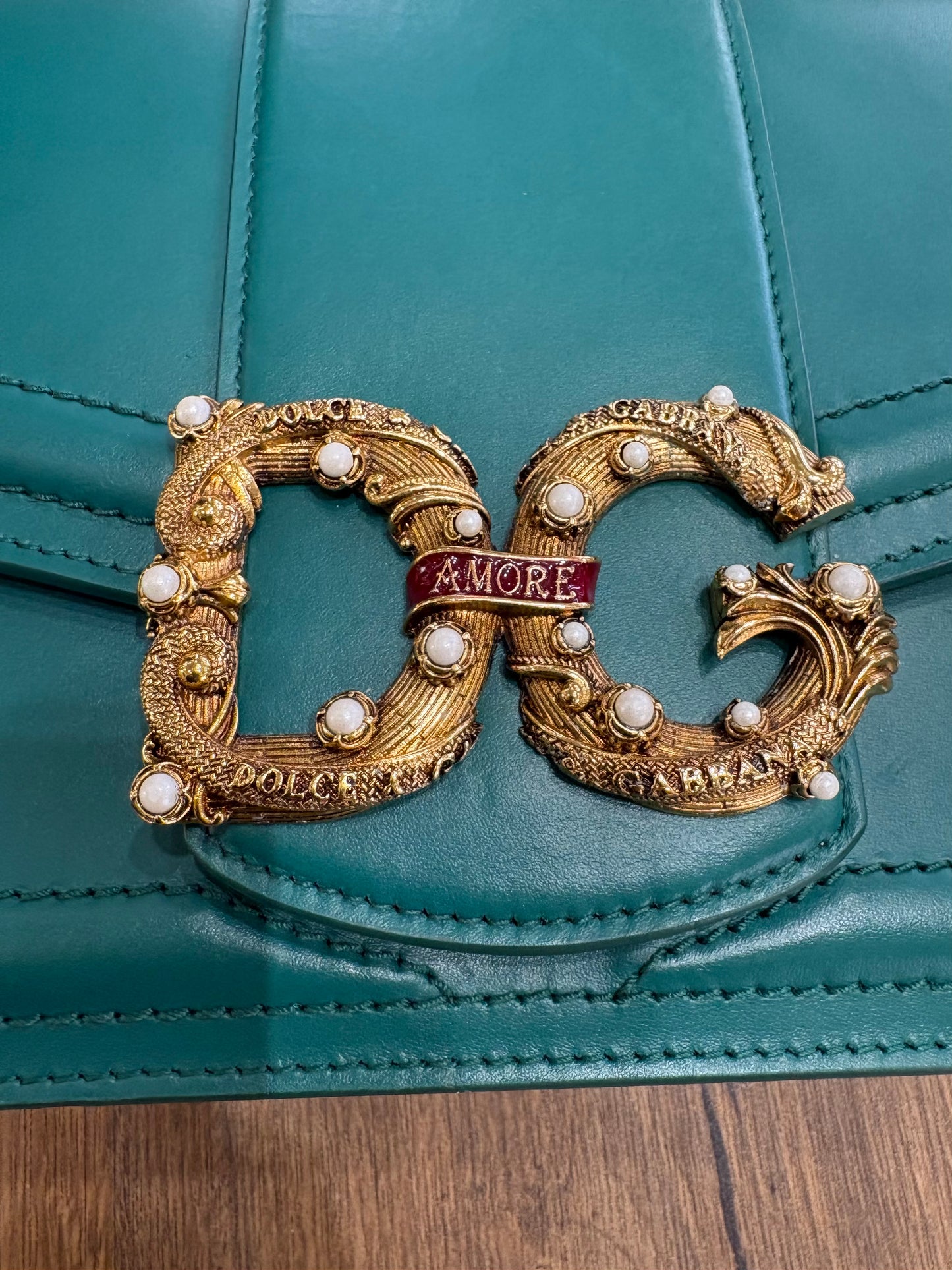 Dolce Gabbana borsa Amore small in vitello verde smeraldo