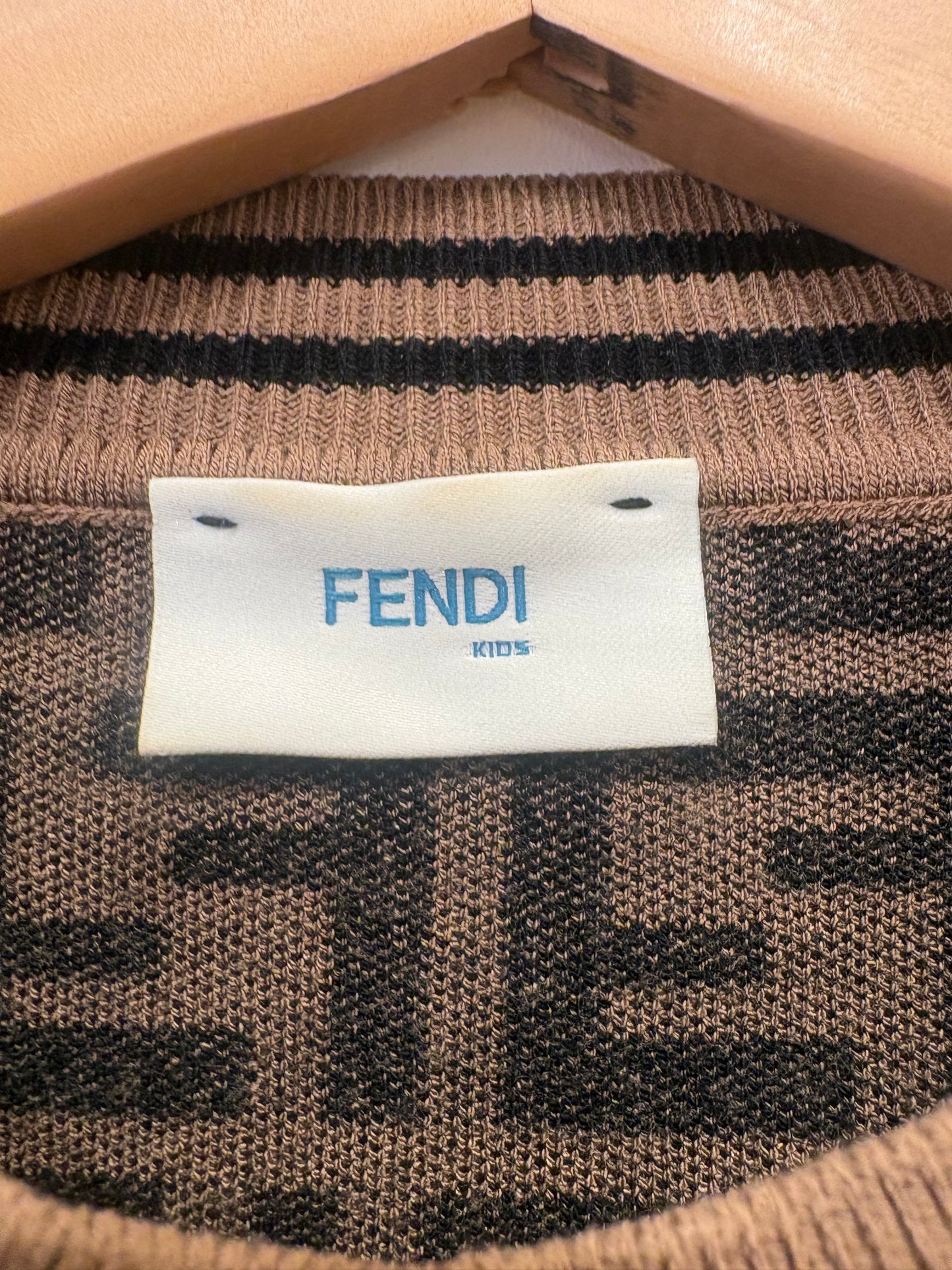 Fendi Kids Maglia Jacquard Motivo FF - Tabacco/Nero - 12 Anni