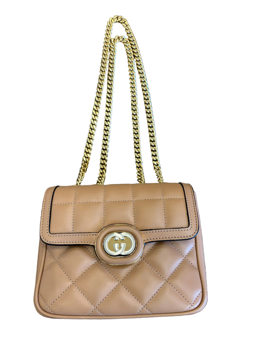 Borsa a Spalla Mini Gucci Deco in Pelle Matelassé Rose Beige