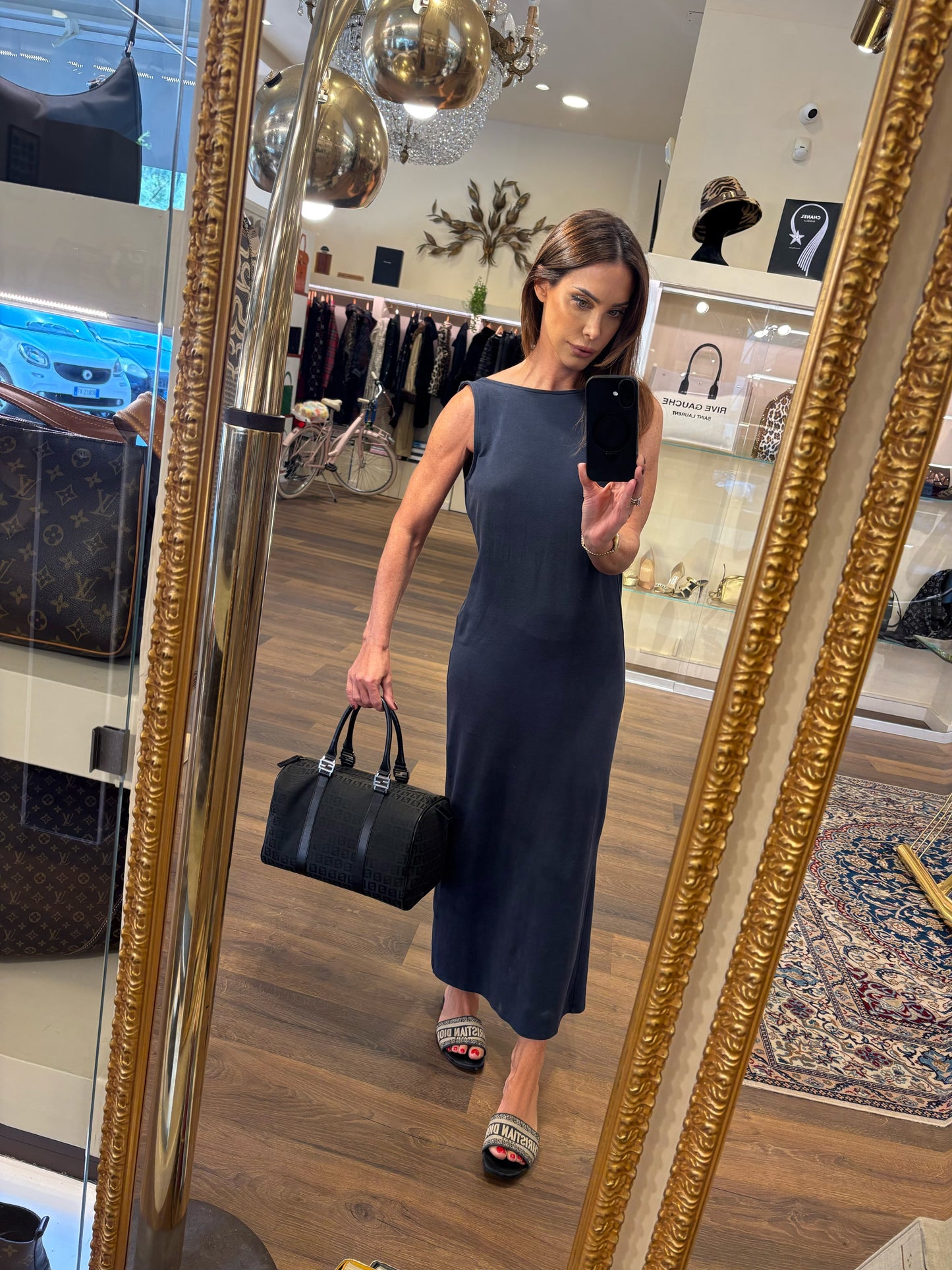 Fendi Boston bauletto vintage tessuto e pelle nero
