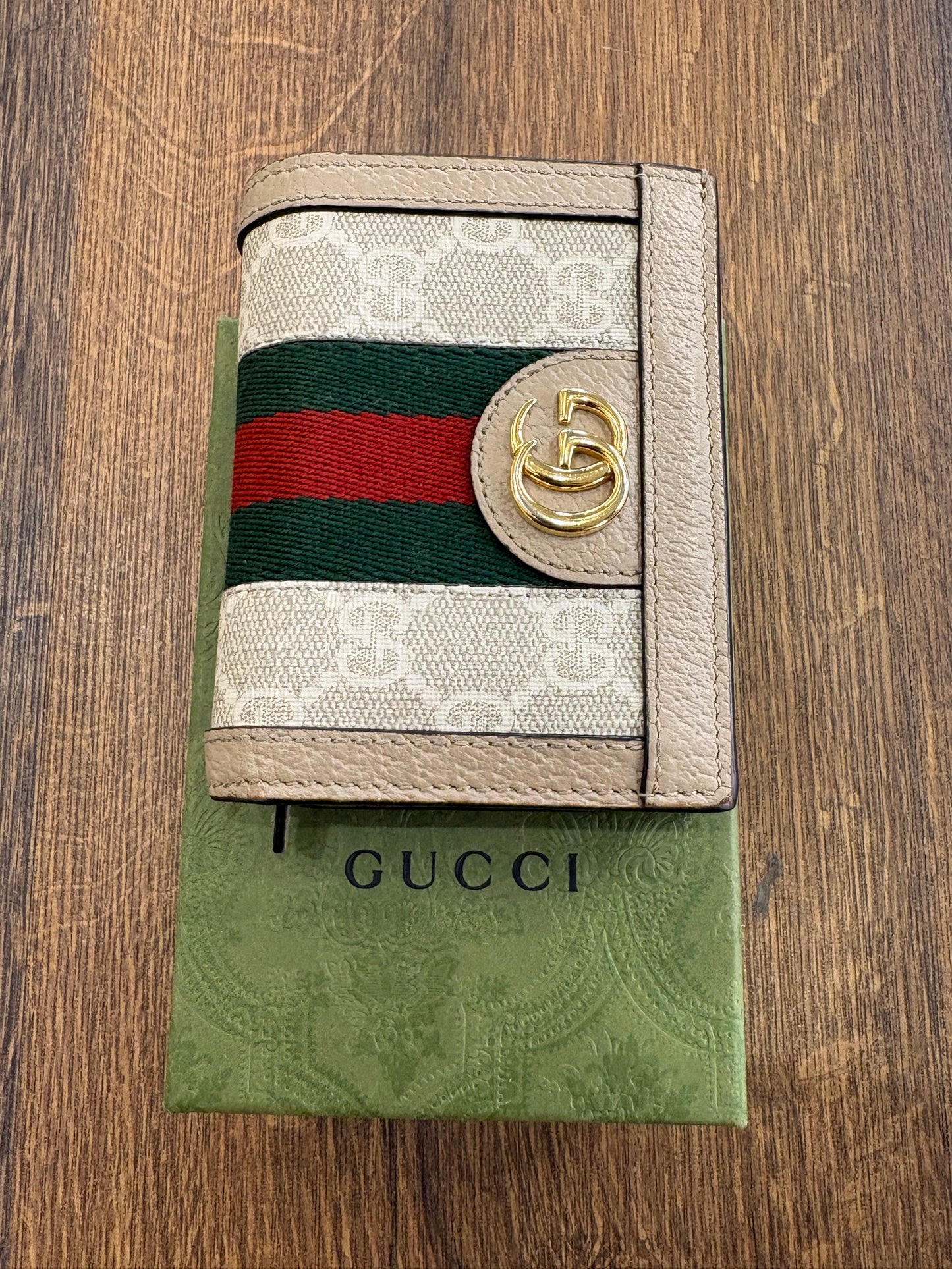 Gucci Portafoglio Ophidia Small GG con finiture in pelle. Nuovo