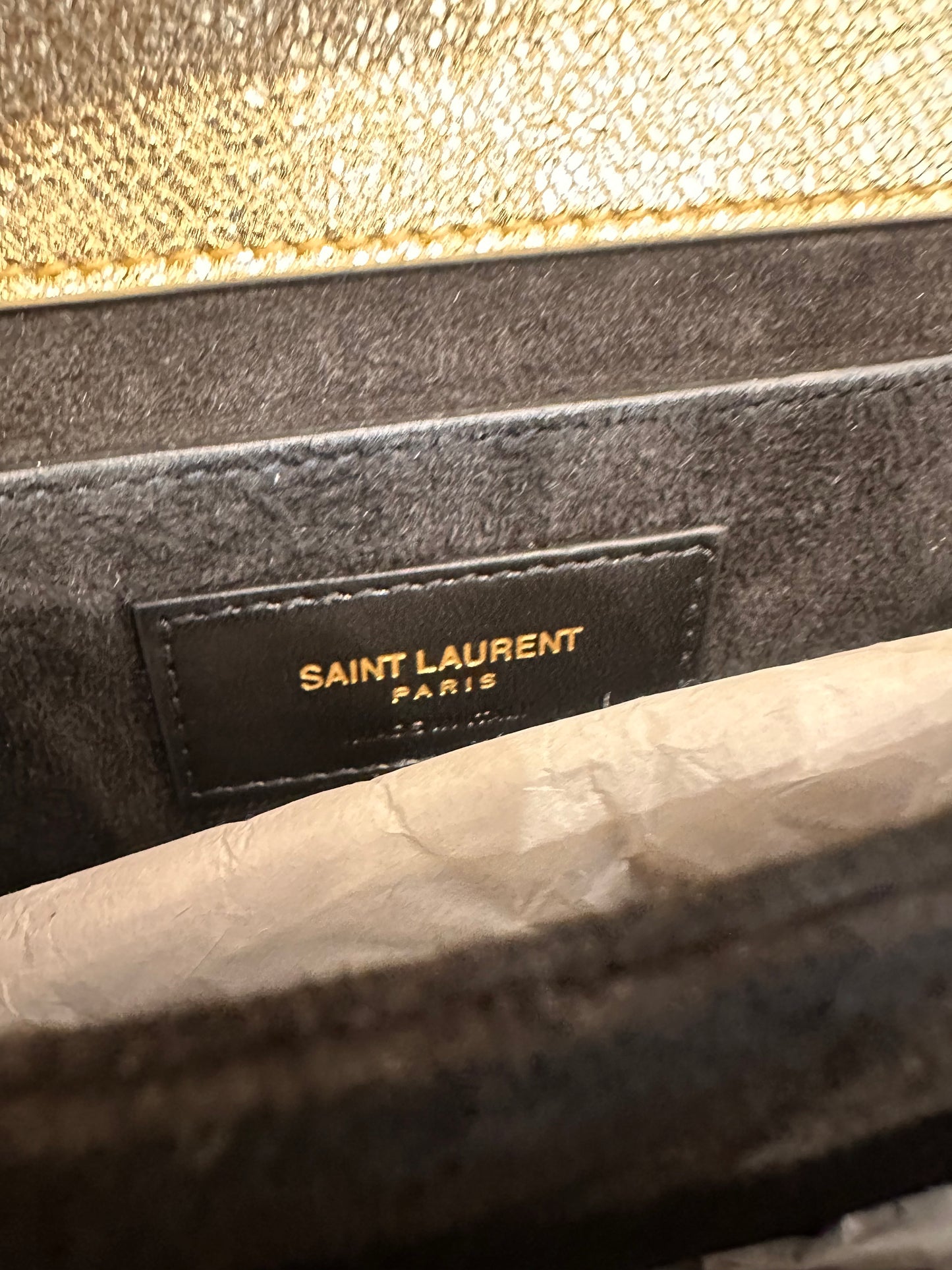 Ysl borsa Fetish in vitello oro e tracolla in passamaneria