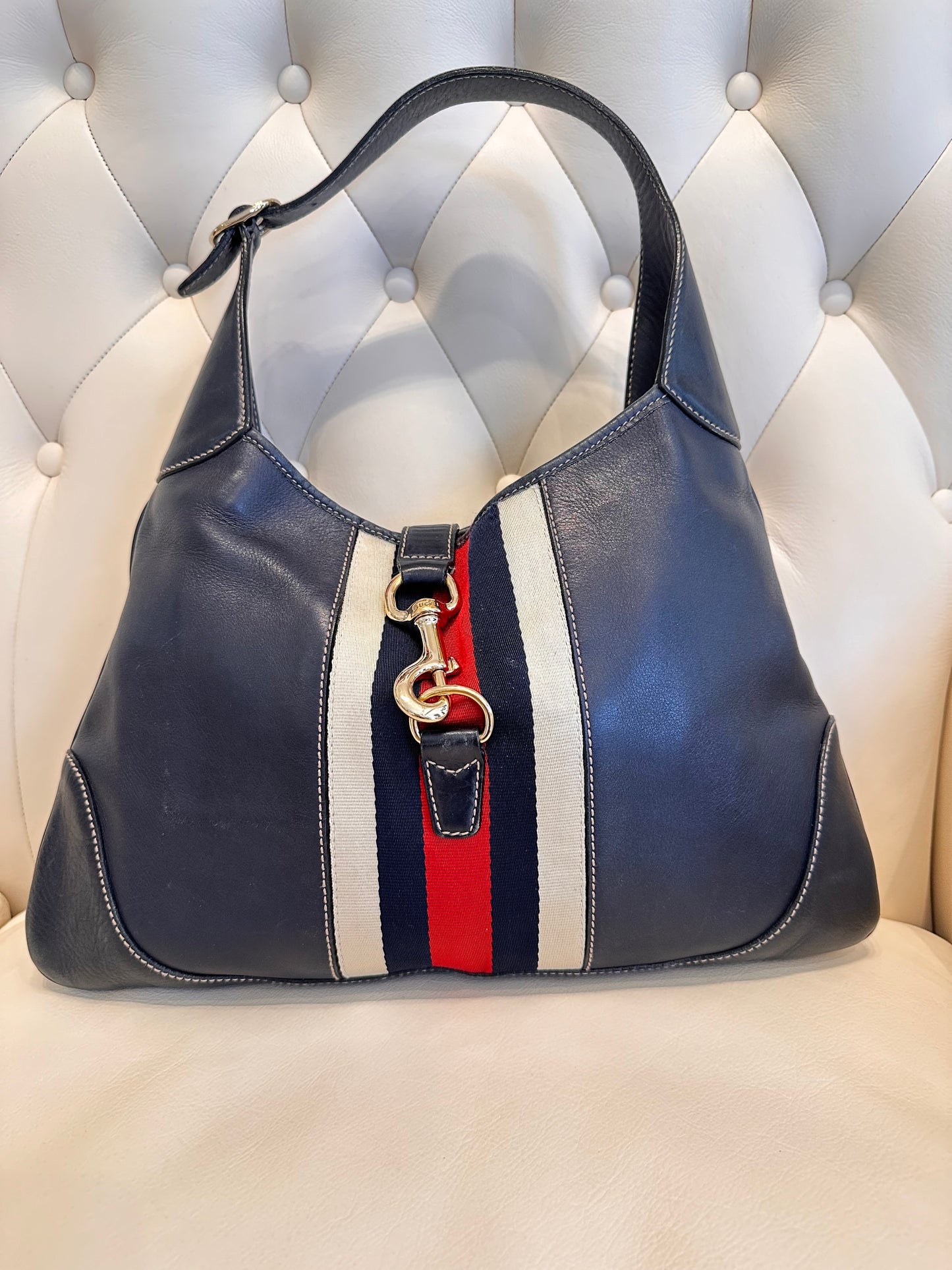 Gucci Jackie pelle blu faccia centrale