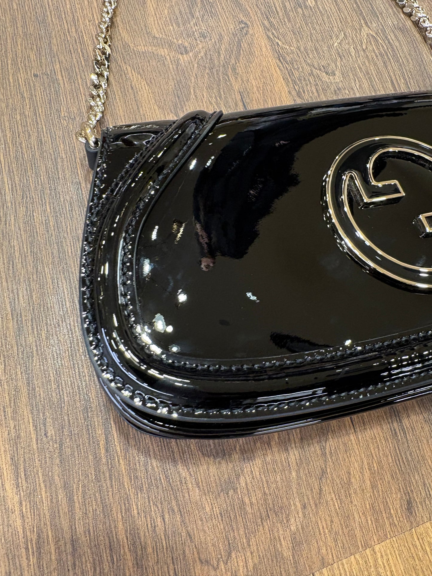 Gucci Blondie borsa in pelle verniciata nera nuova