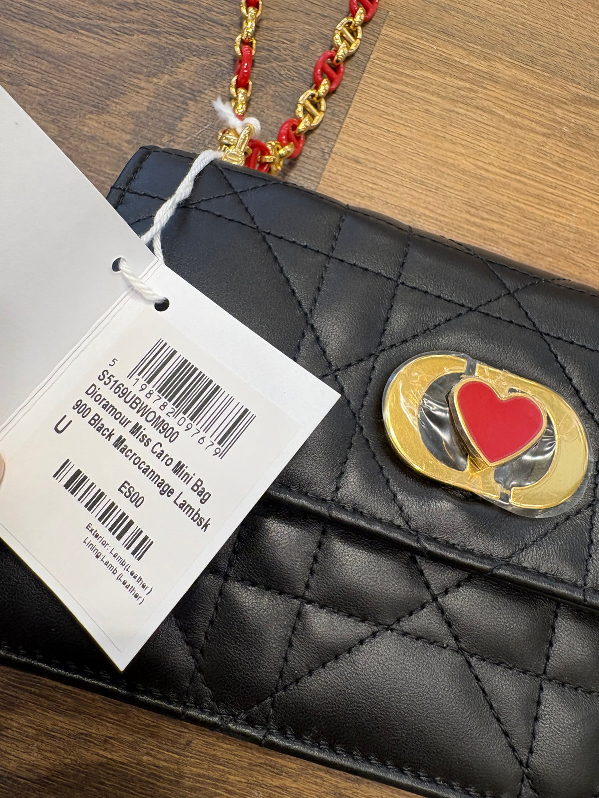 Christian Dior Miss Caro Mini Capsule Dioramour in Pelle di Agnello Macrocannage Nera Nuova con Cartellino