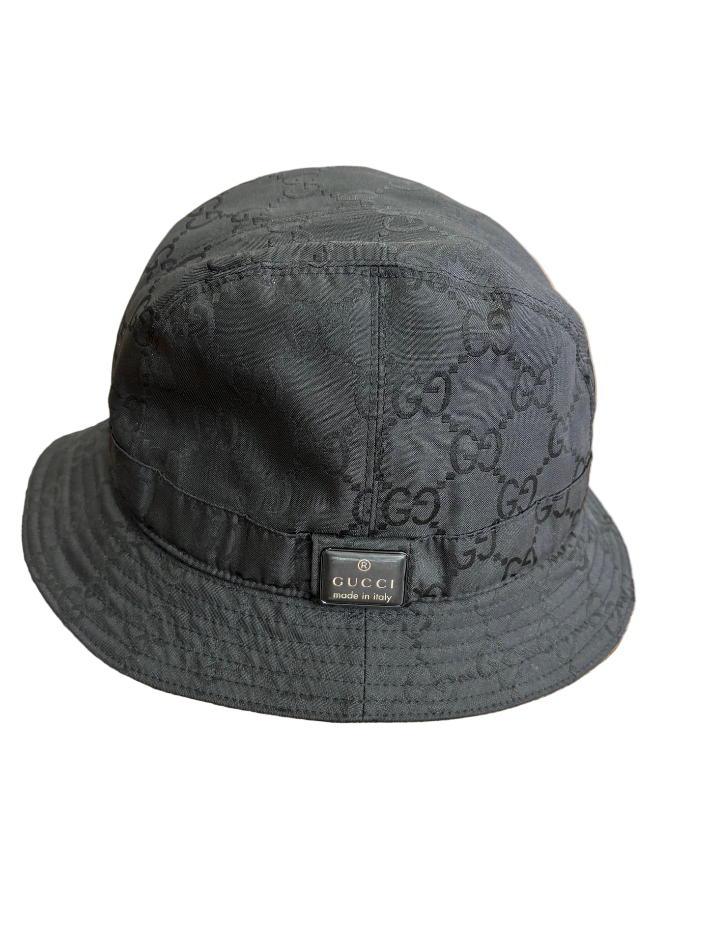 Gucci cappello pescatore in tela GG nera con logo jacquard tono su tono
