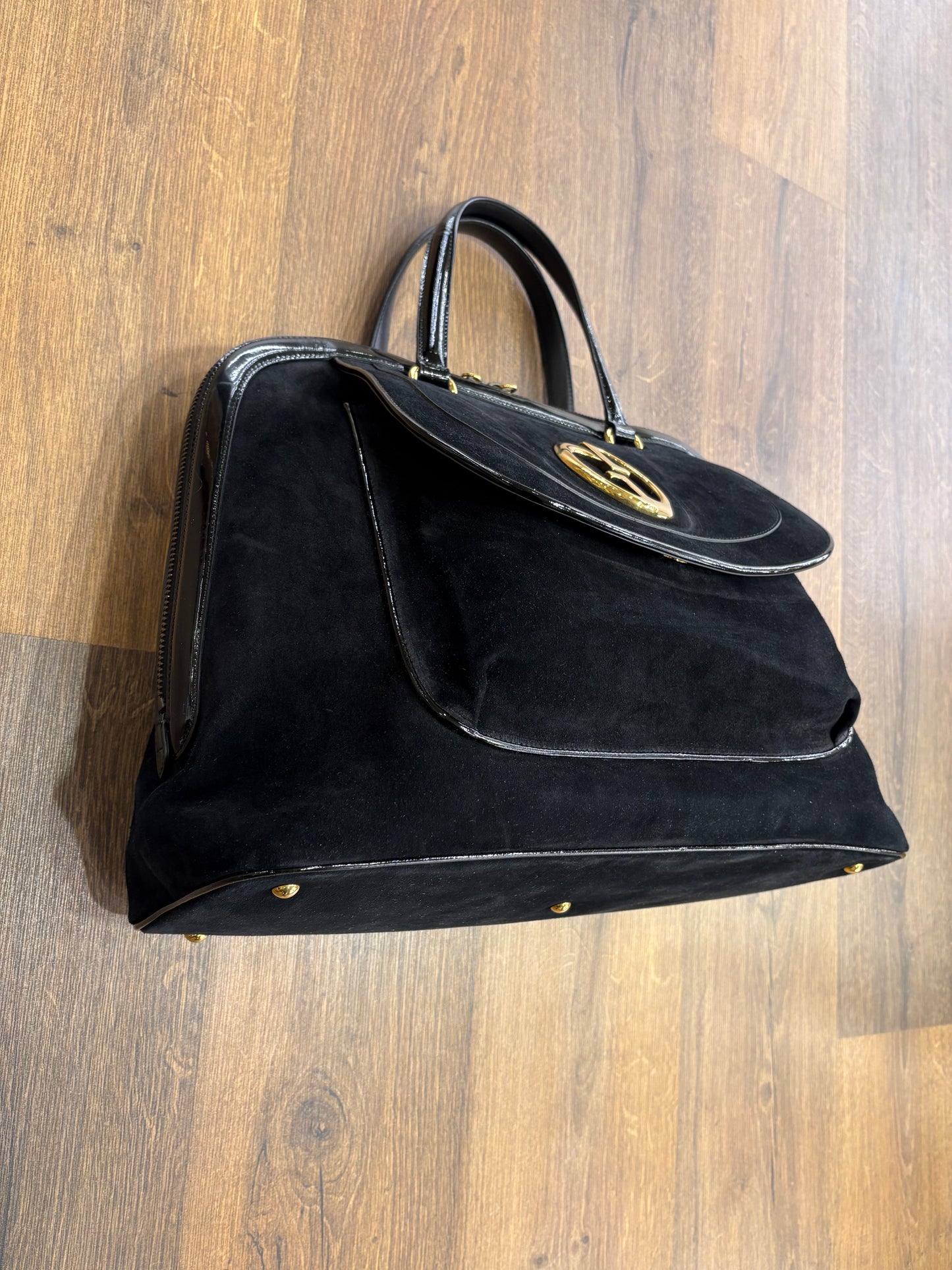 Gucci borsa a mano in suede nero metallo dorato