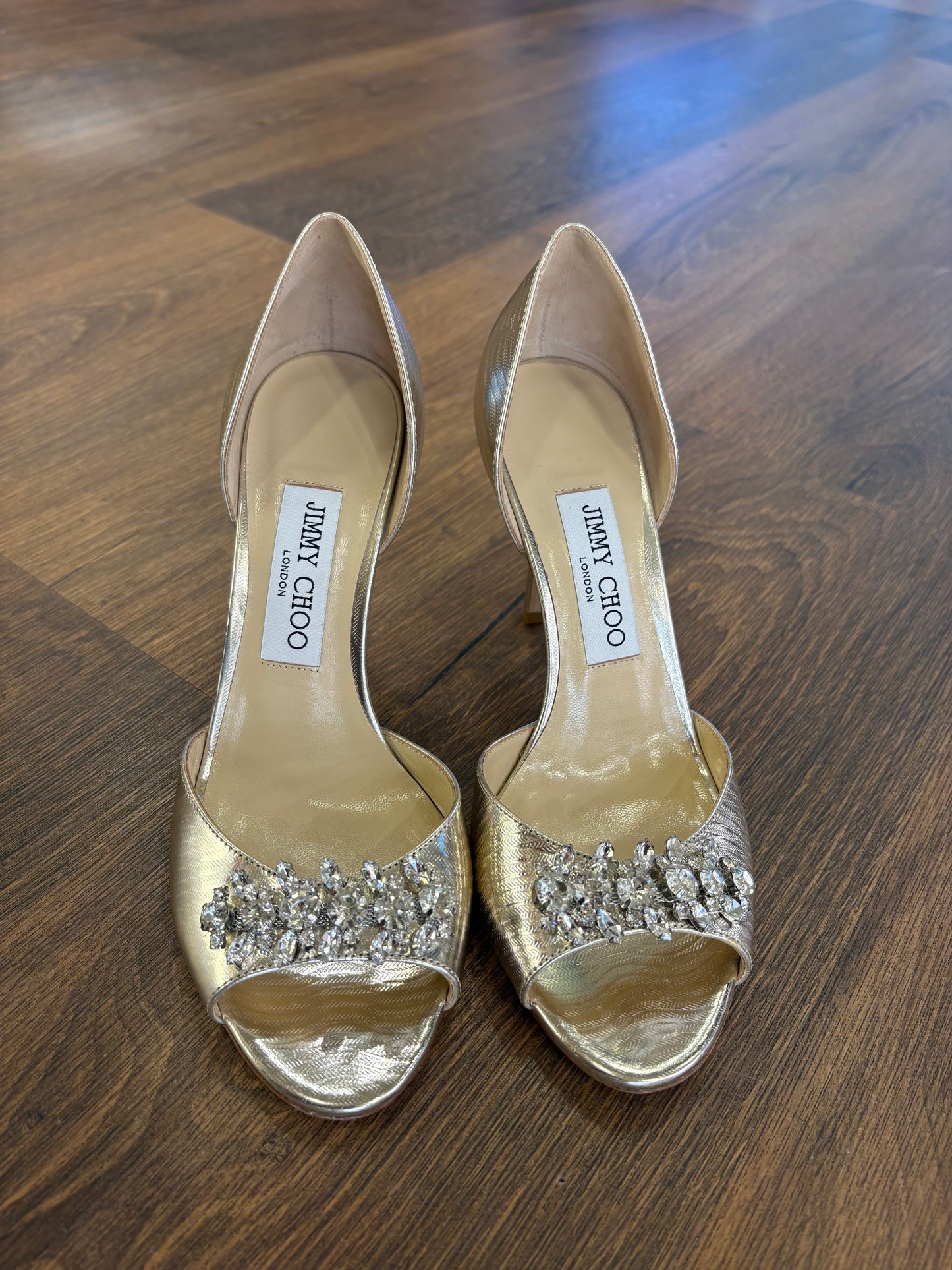 Jimmy Choo sandali oro con pietre effetto diamante n37,5. Nuovo