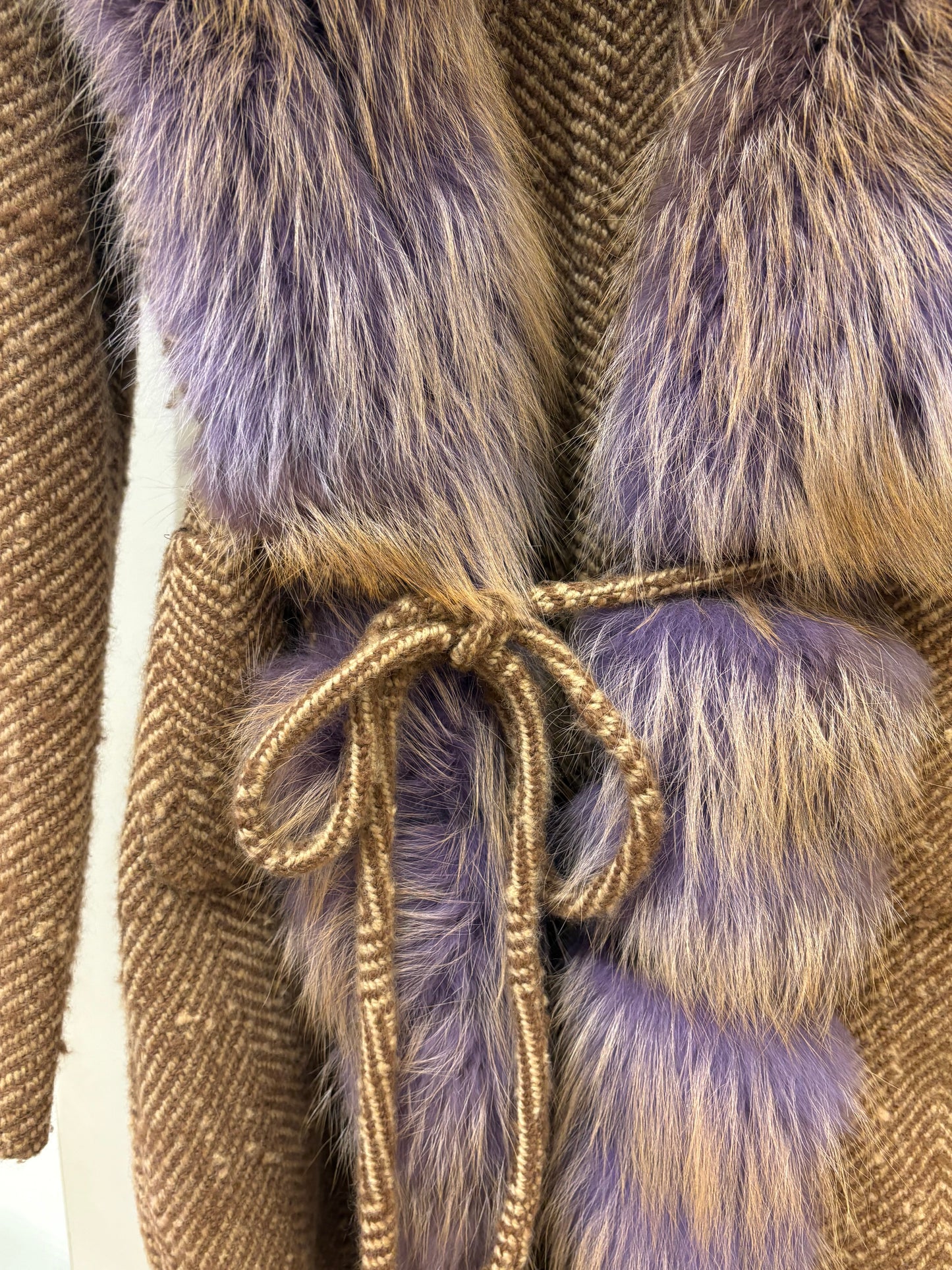 Ermanno Scervino cappotto spinato e volpe viola mélange