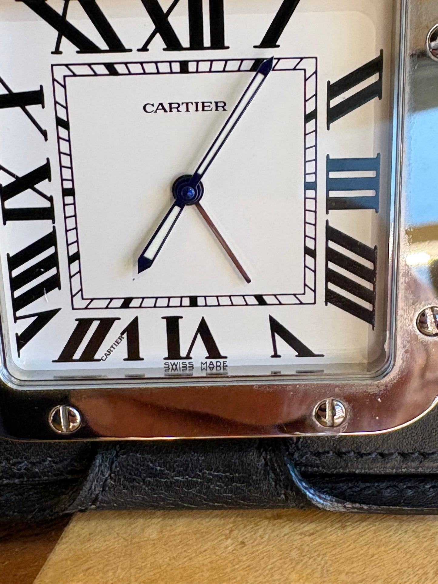 Cartier Orologio Sveglia da Viaggio Santos de Ref. 2750 in Acciaio e Pelle Nera